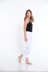 Triple Fringe Hem Jean Ankle Pant - White