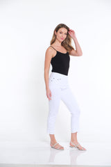 Triple Fringe Hem Jean Ankle Pant - White