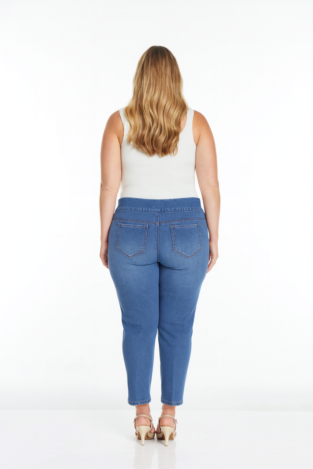 Plus Size Pull On Jeans with Pockets - Medium Indigo