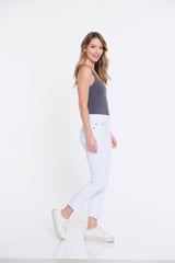 Eyelet & Fringe Hem Denim Ankle Jean - White