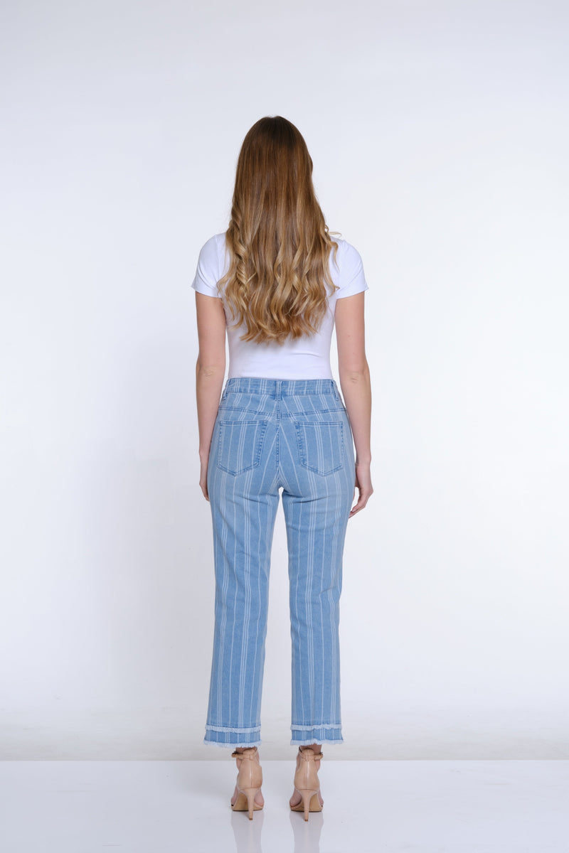 Plus Print Flare Leg Jean - Denim Stripe