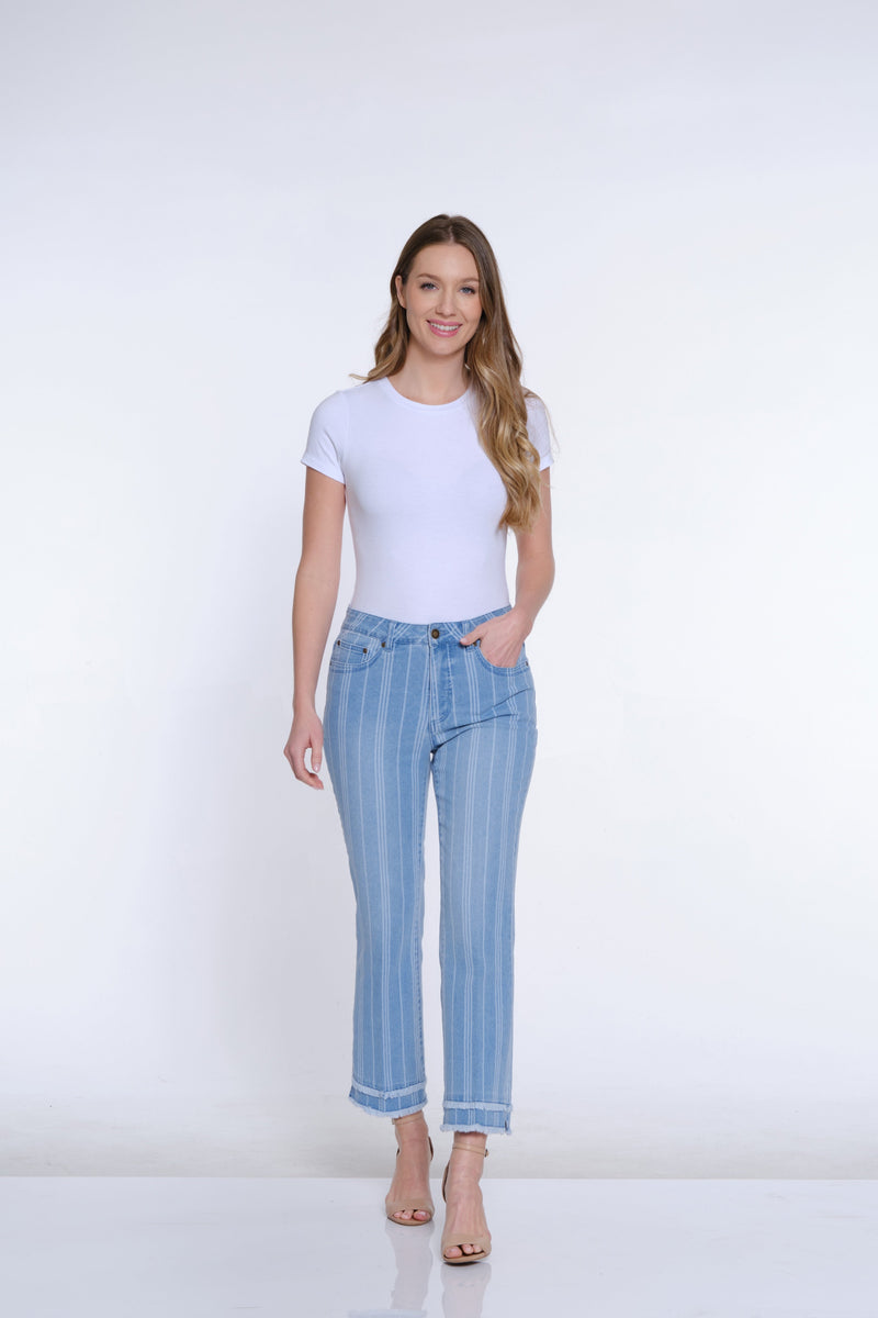 Plus Print Flare Leg Jean - Denim Stripe