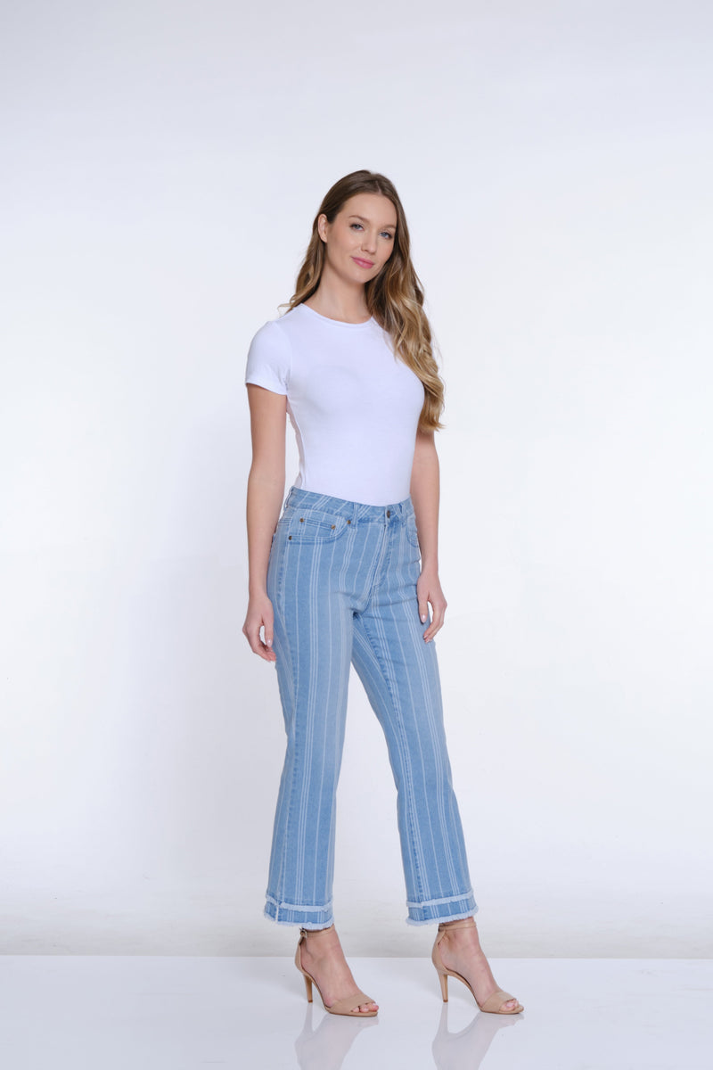 Plus Print Flare Leg Jean - Denim Stripe