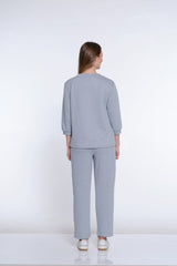 Jacquard Knit Ankle Pant - Sky Grey