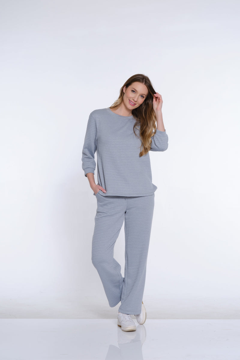 Jacquard Knit Ankle Pant - Sky Grey