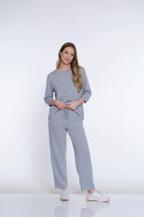 Jacquard Knit Ankle Pant - Sky Grey