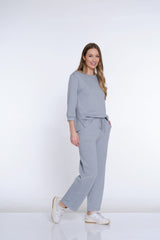 Jacquard Knit Ankle Pant - Sky Grey