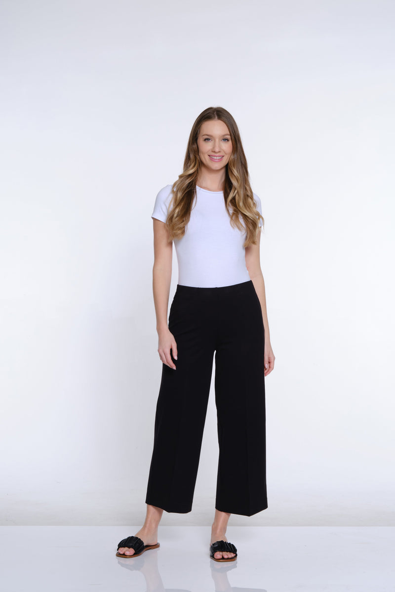 Wide Leg Ponte Crop Pant - Black