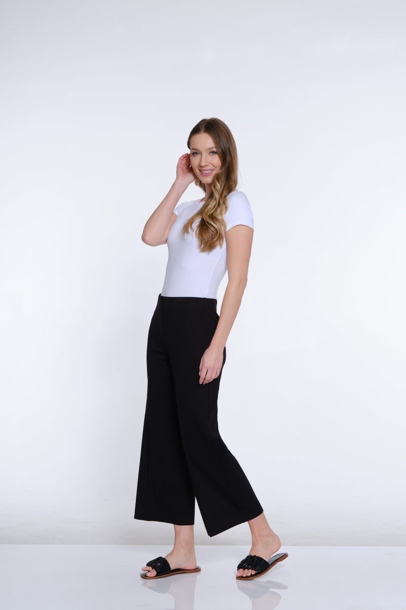 Wide Leg Ponte Crop Pant - Black