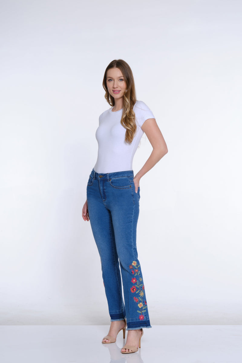 Plus Bootcut Embroidered Jean - Medium Indigo