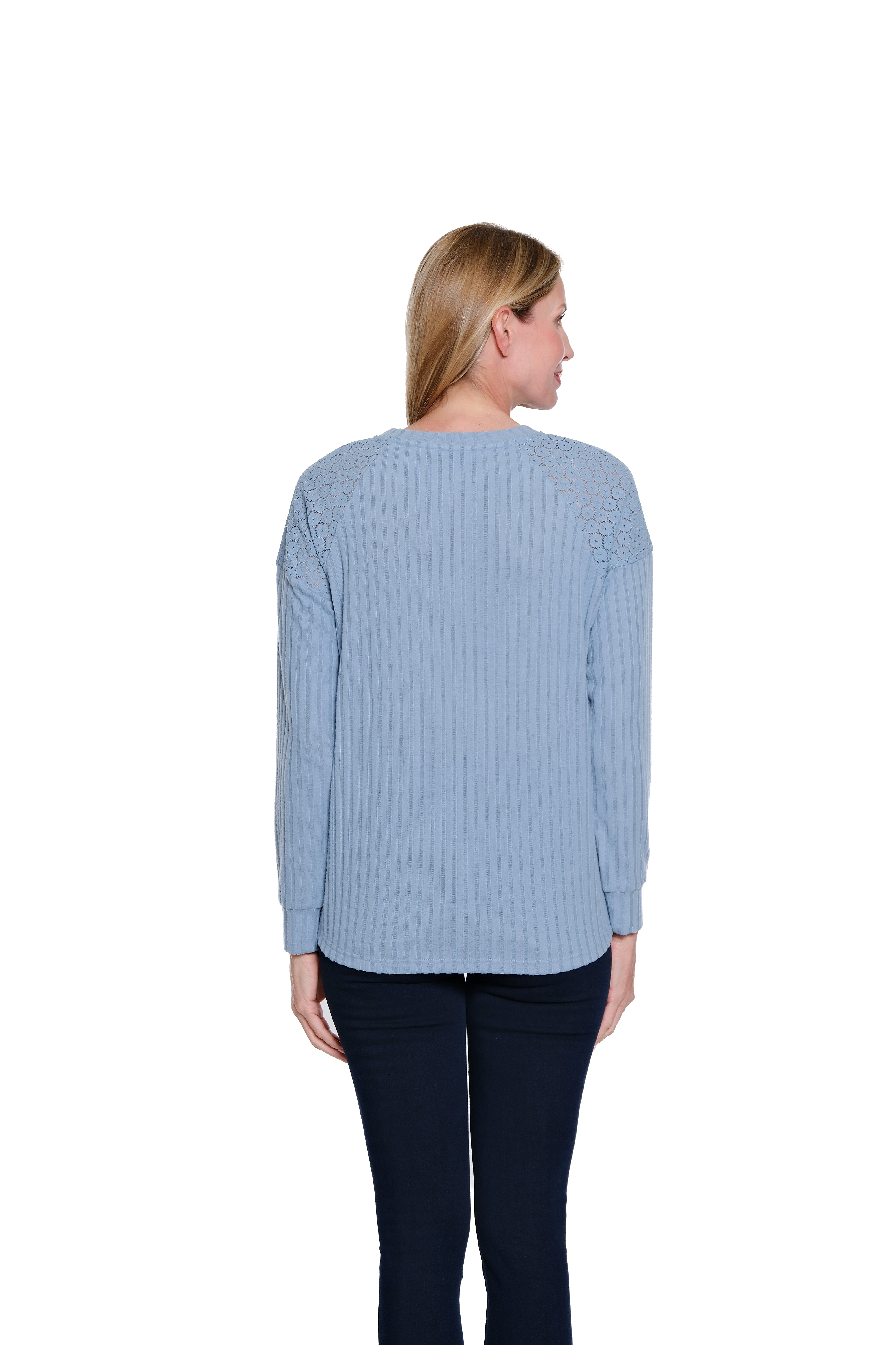 Cuffed Long Sleeve Raglan Crew Neck Top - Chambray