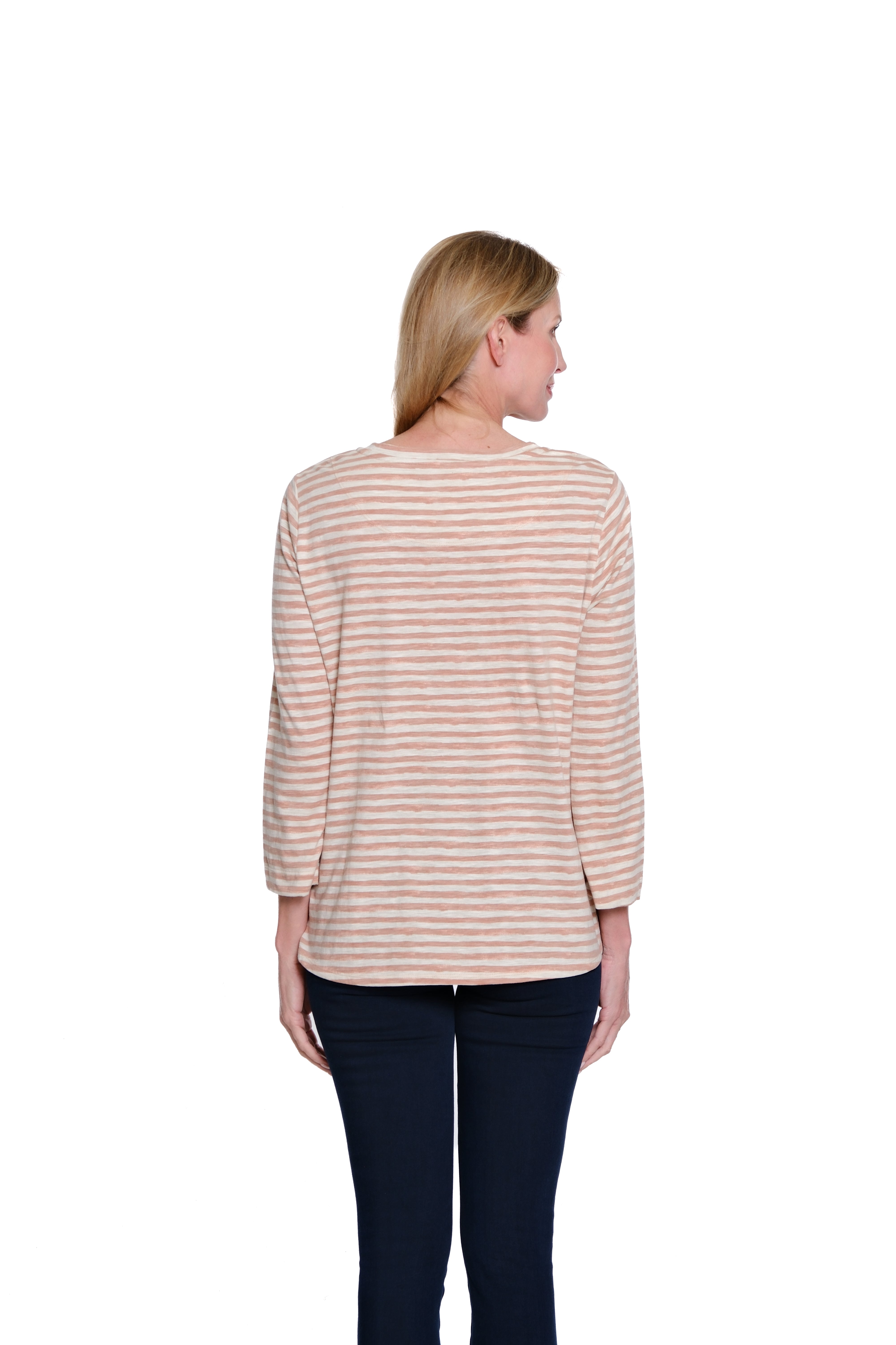 3/4 Sleeve Scoop Neck Top With Shaped Hem - Plus - Pink
