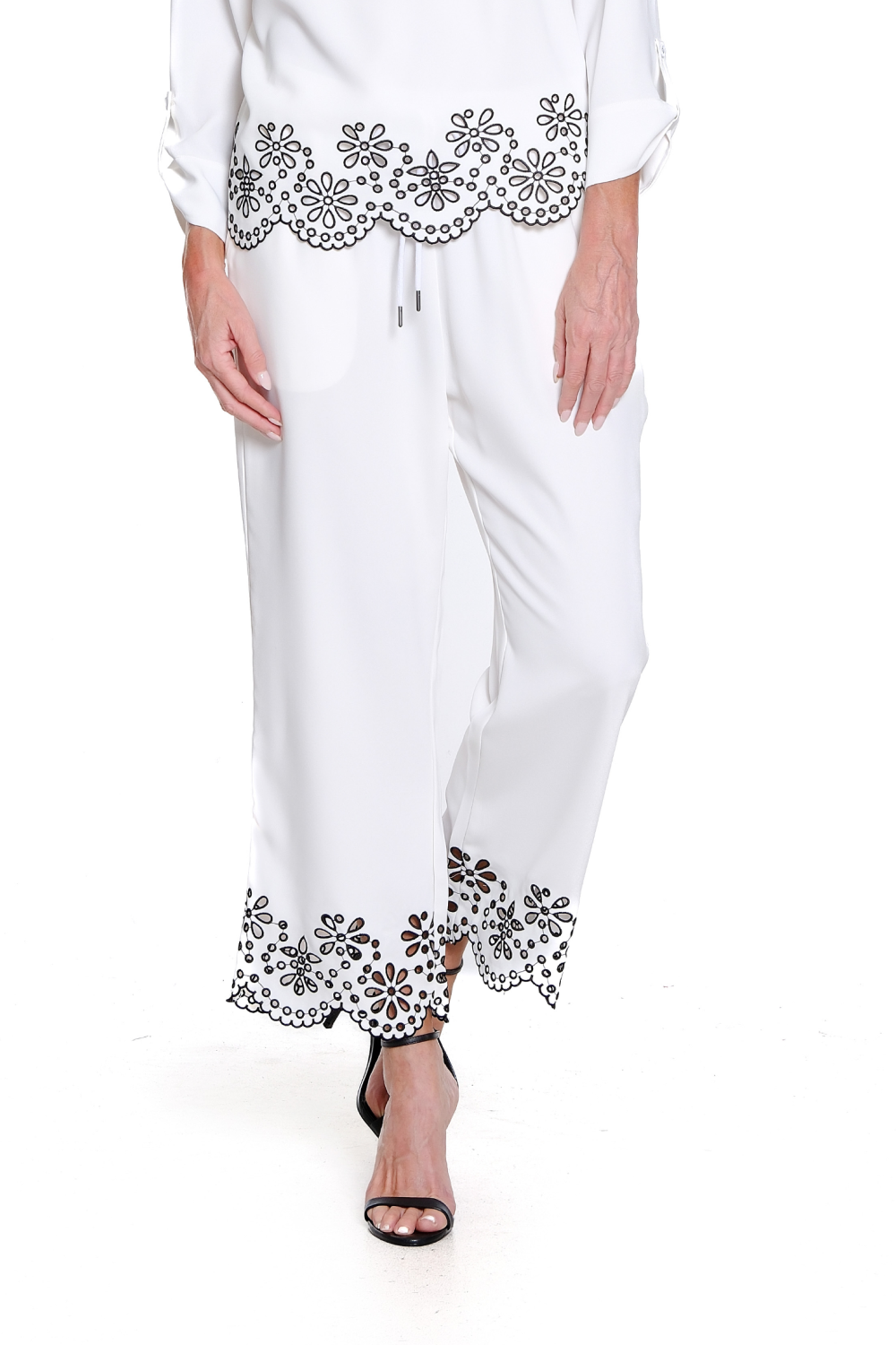 Woven Crop Pant with Embroidered Hem - Petite
