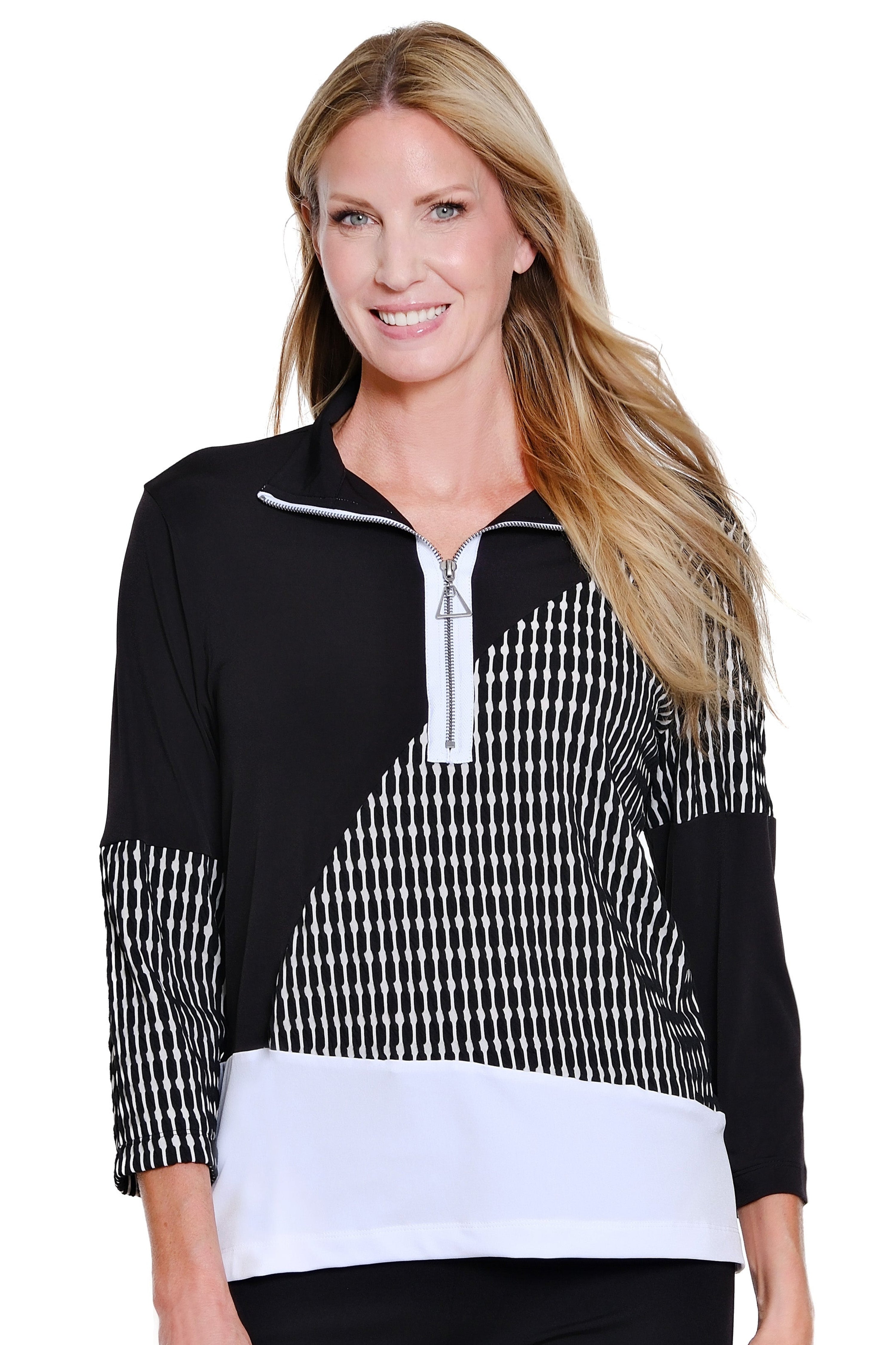 Zip-Up Multi-Panel Wave Knit Top - Multi