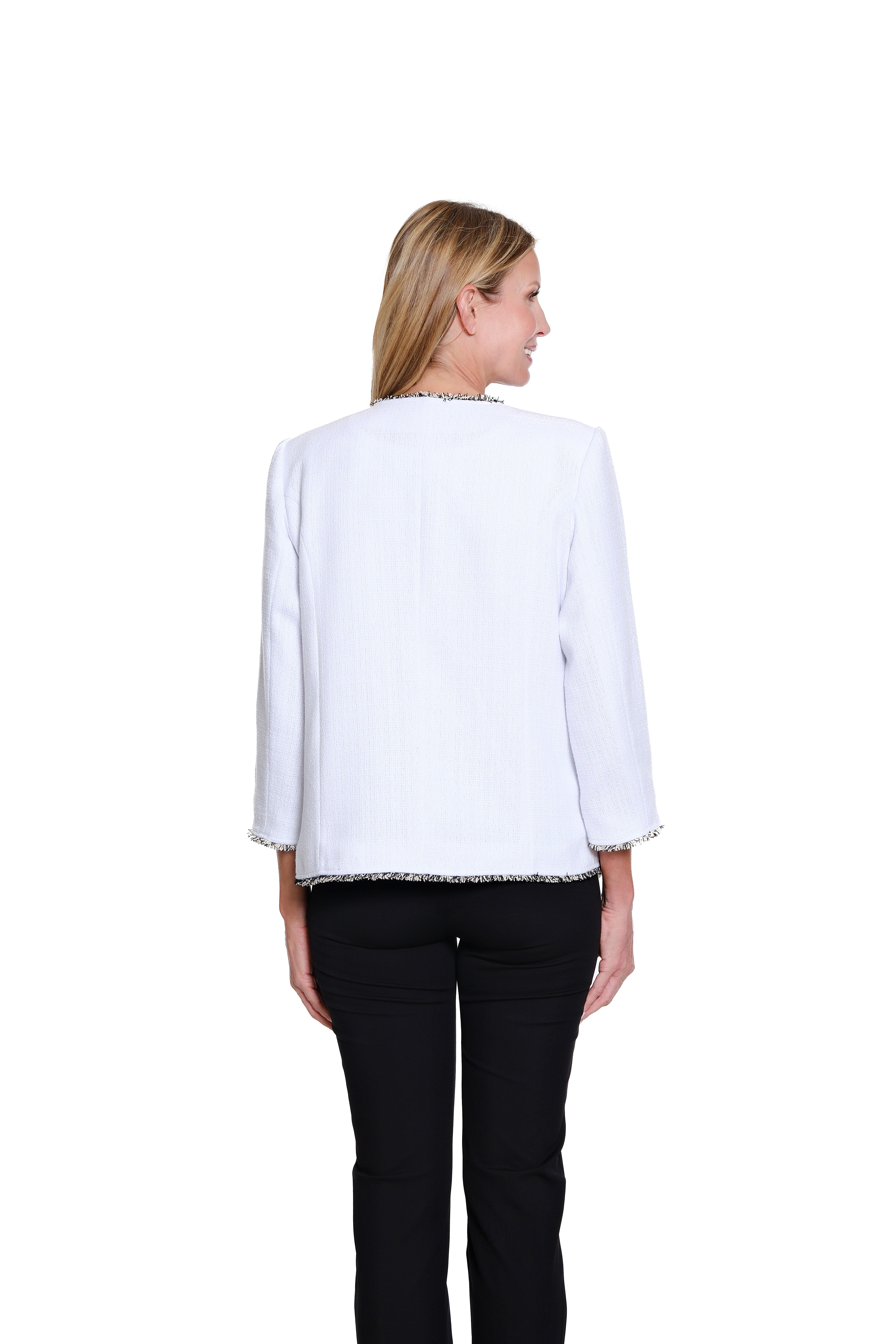 Fringe-Trim Tweed Jacket - White