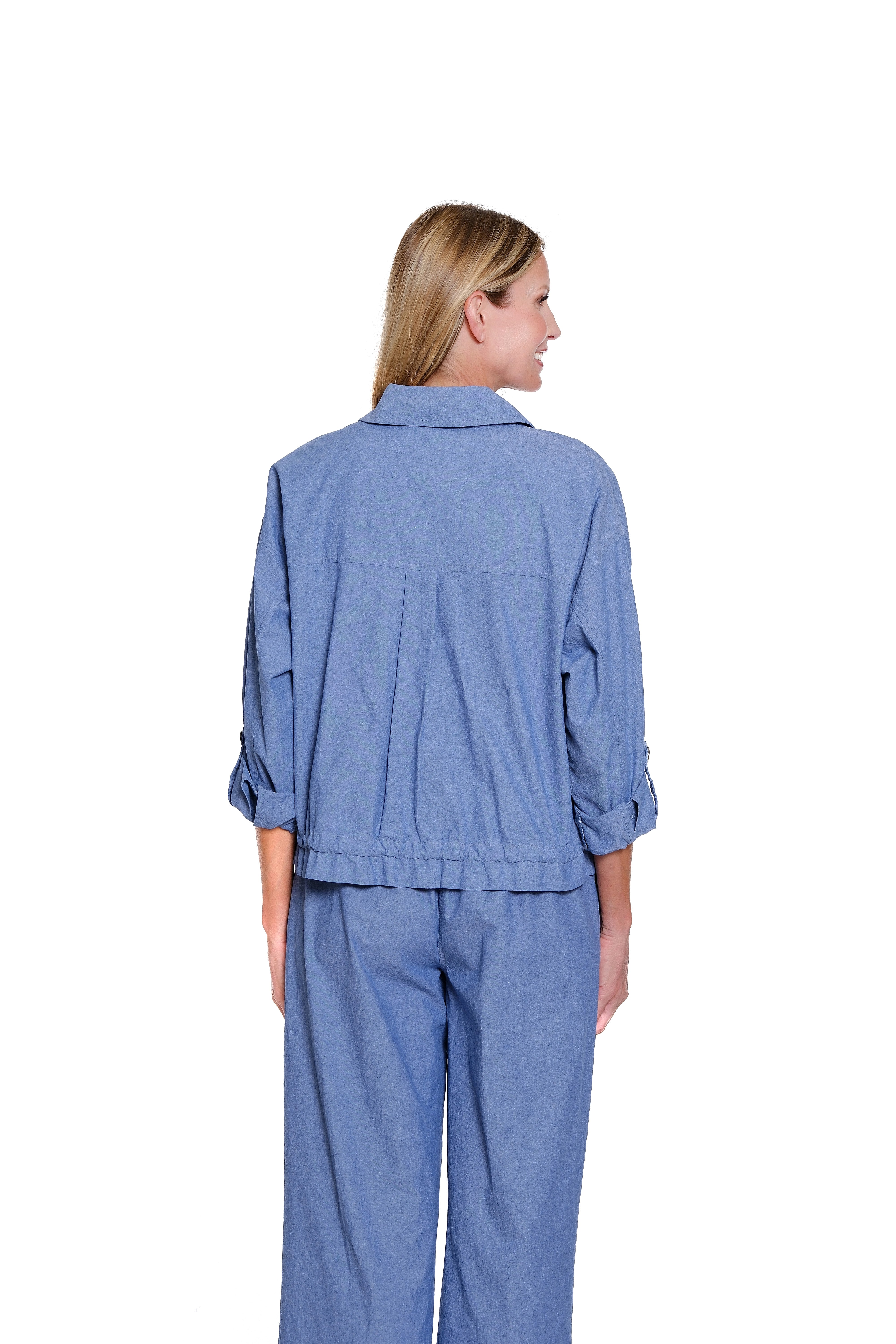 Chambray Jacket with Drawstring Waist - Chambray Blue