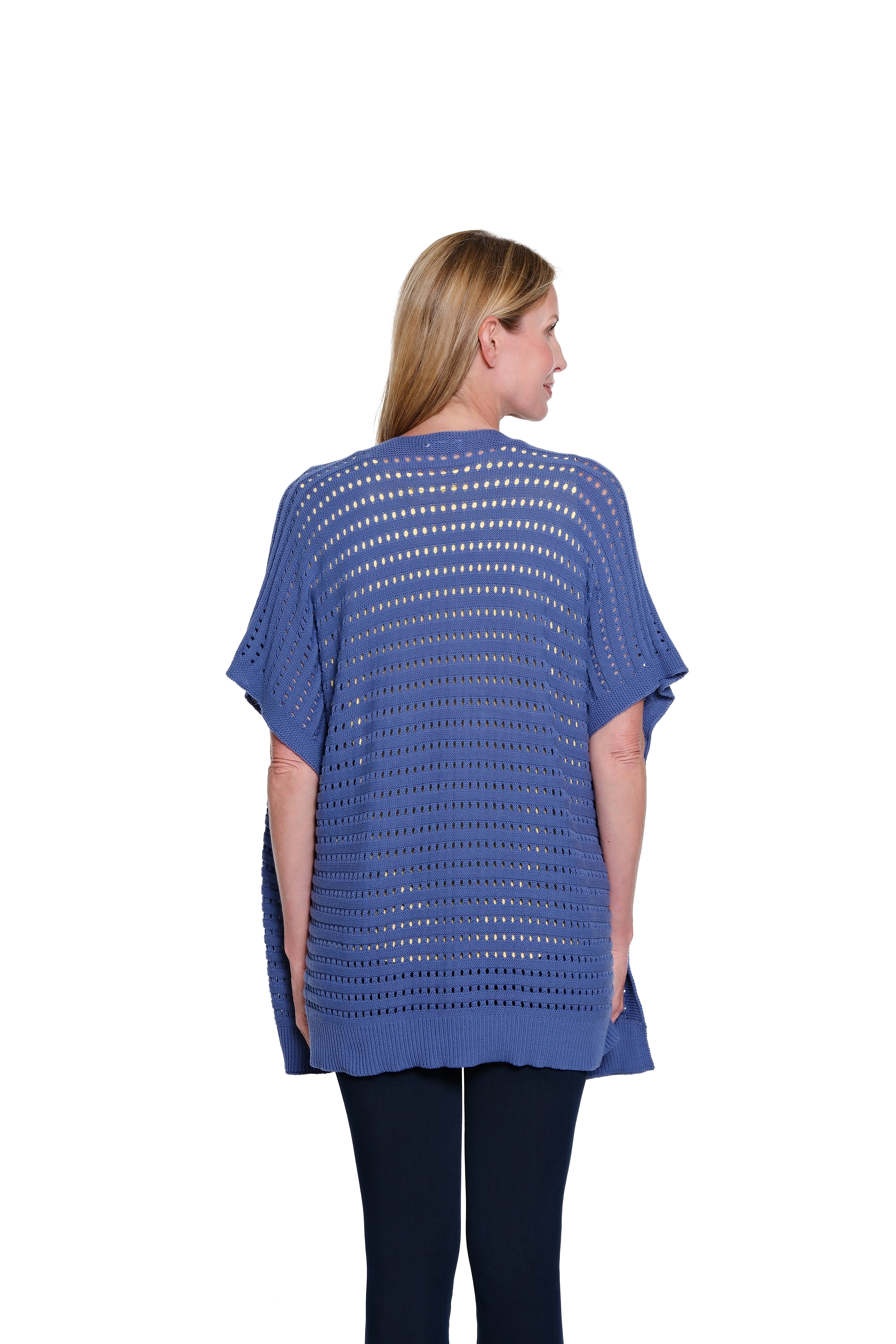 Sleeveless Sweater Knit Poncho - Chambray Blue