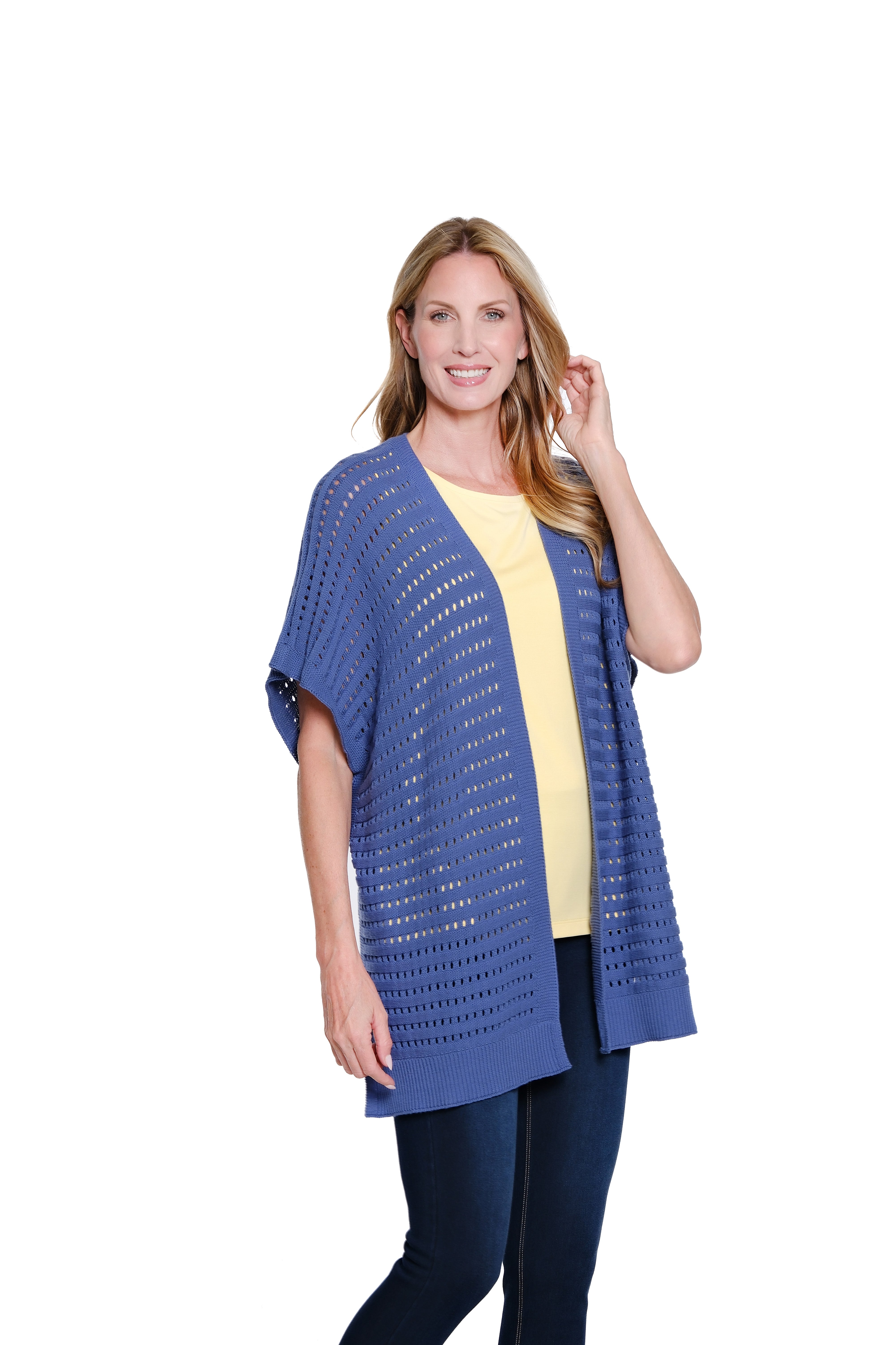 Sleeveless Sweater Knit Poncho - Chambray Blue
