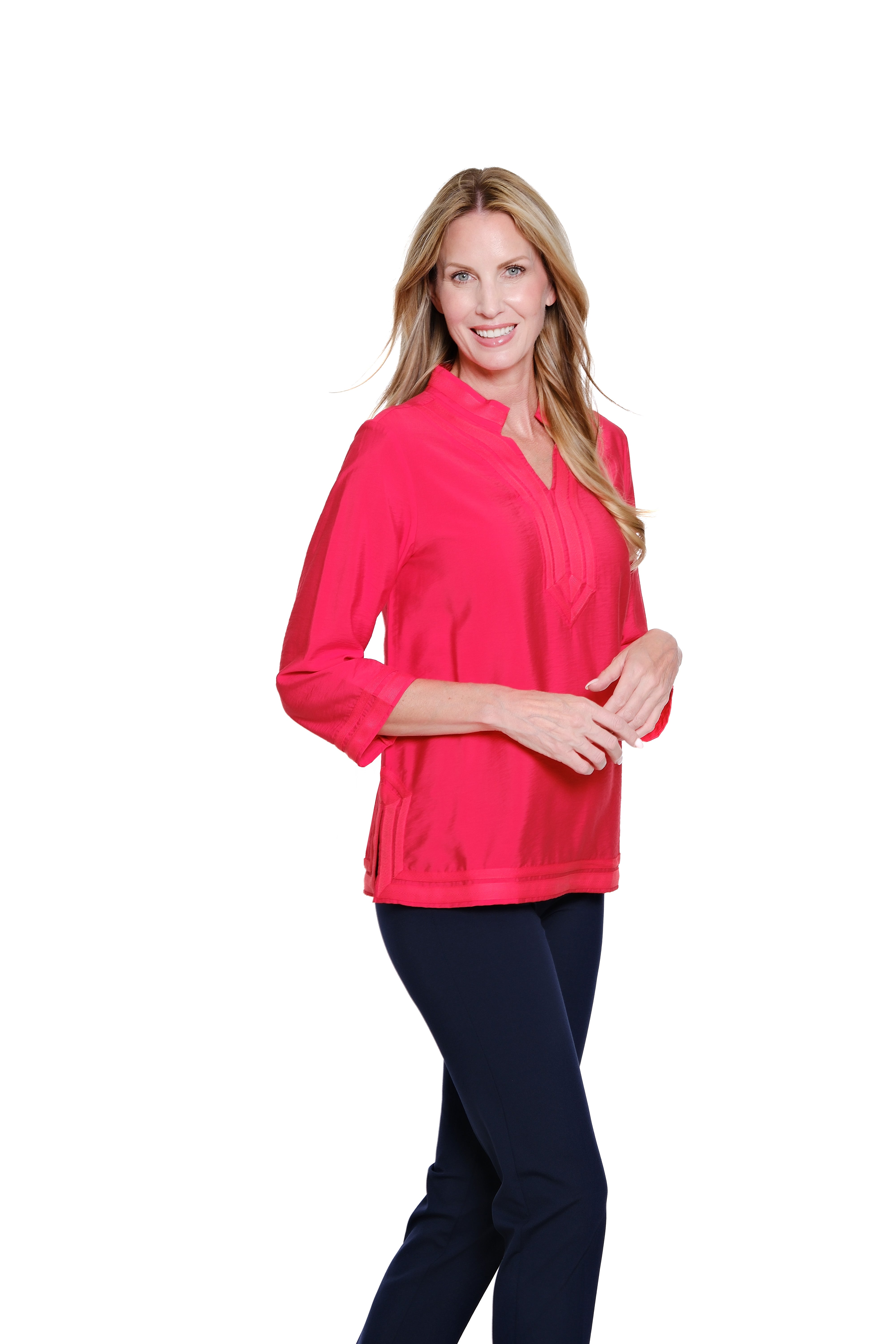 Woven Top with Contrast Trim - Red Hot