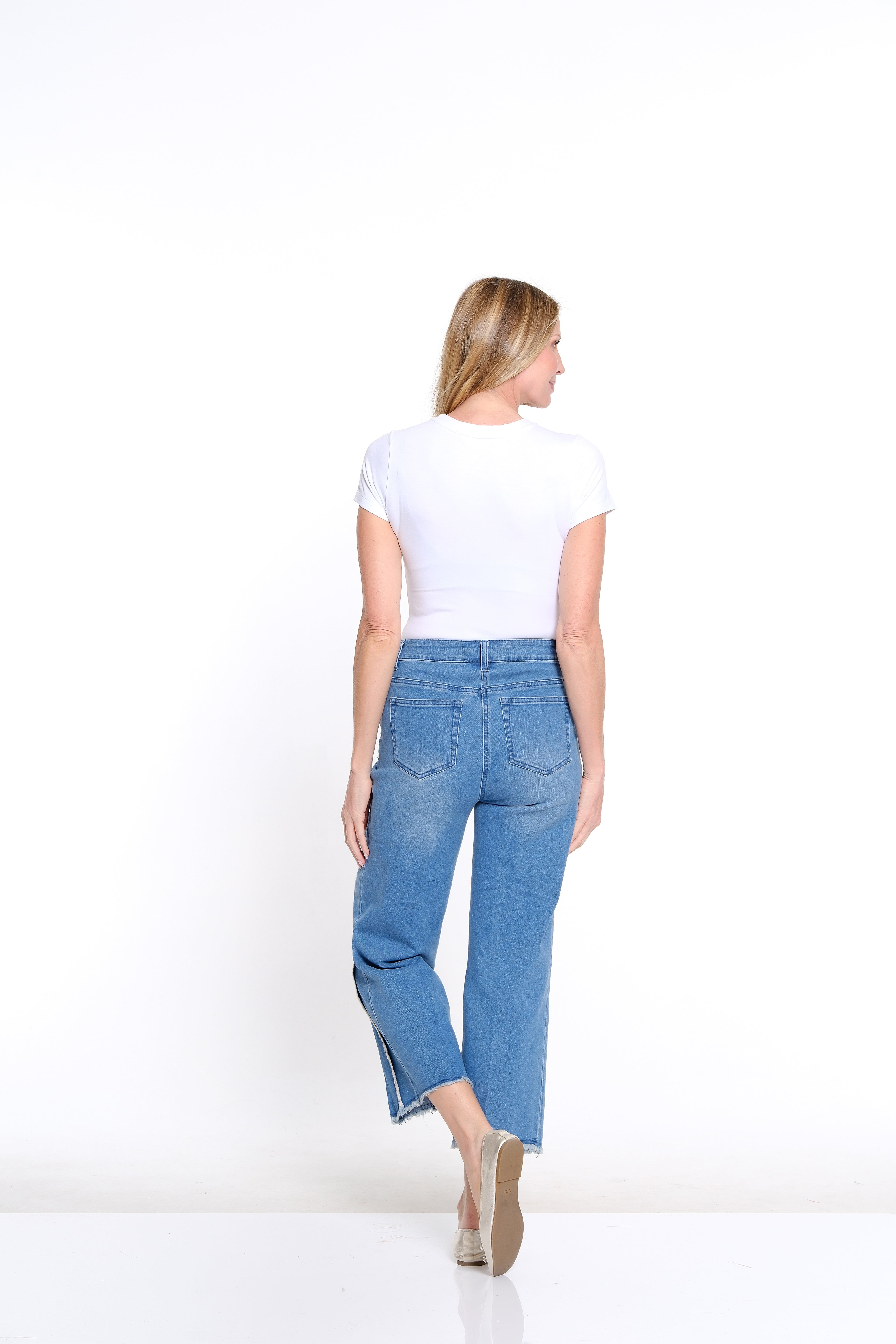 Fringe-Seamed Denim Crop Jean - Petite - Medium Indigo