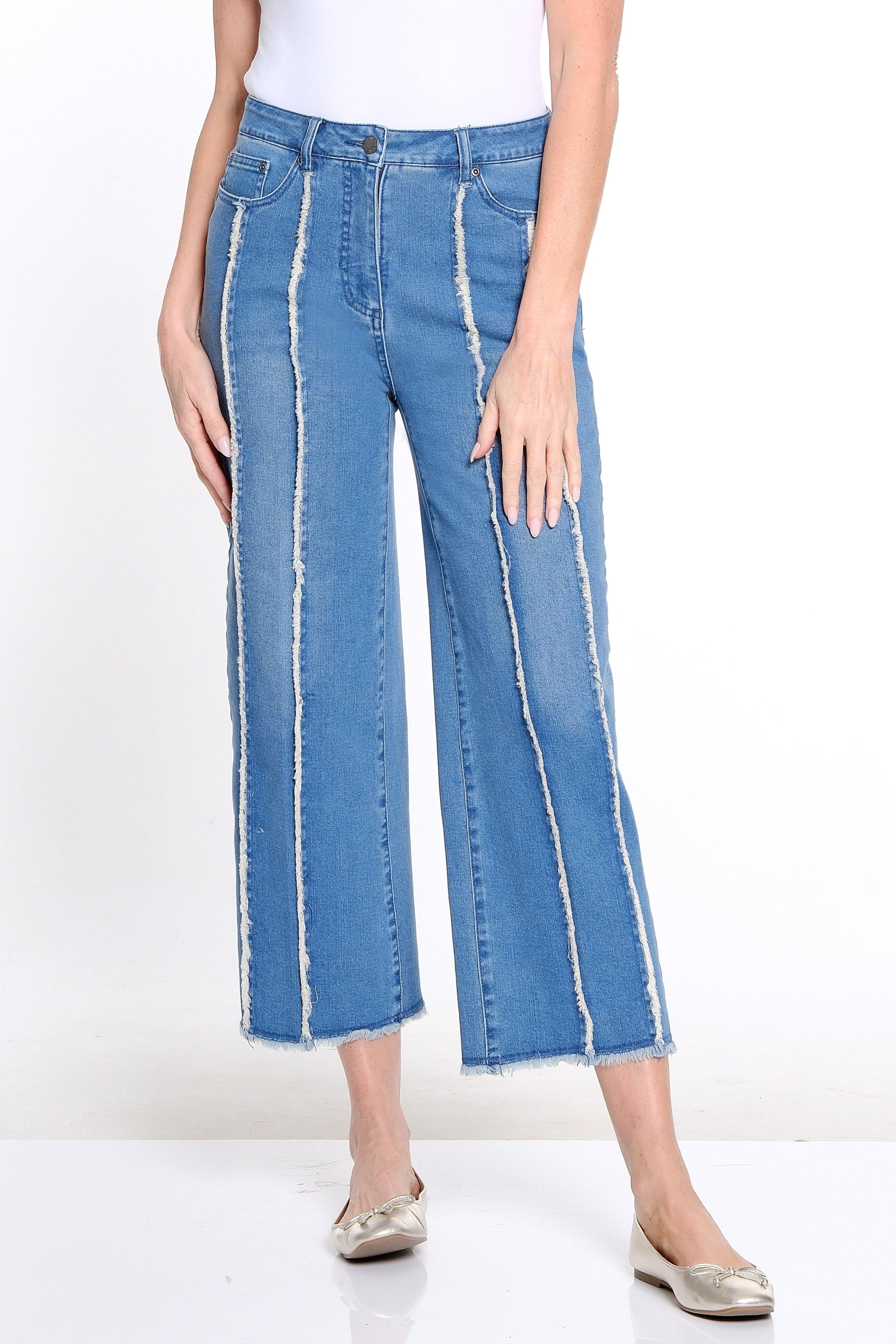 Fringe-Seamed Denim Crop Jean - Petite - Medium Indigo