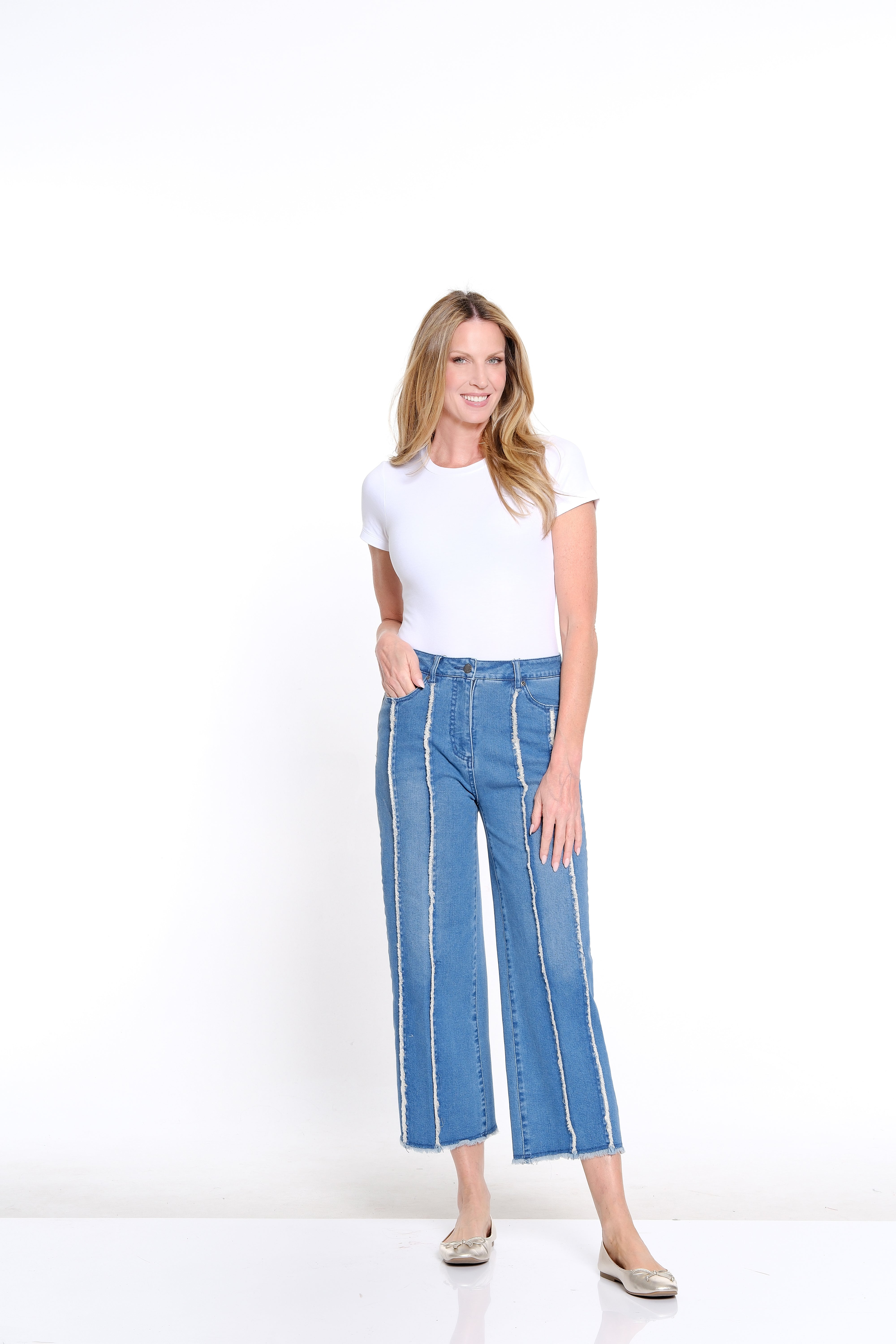 Fringe-Seamed Denim Crop Jean - Petite - Medium Indigo