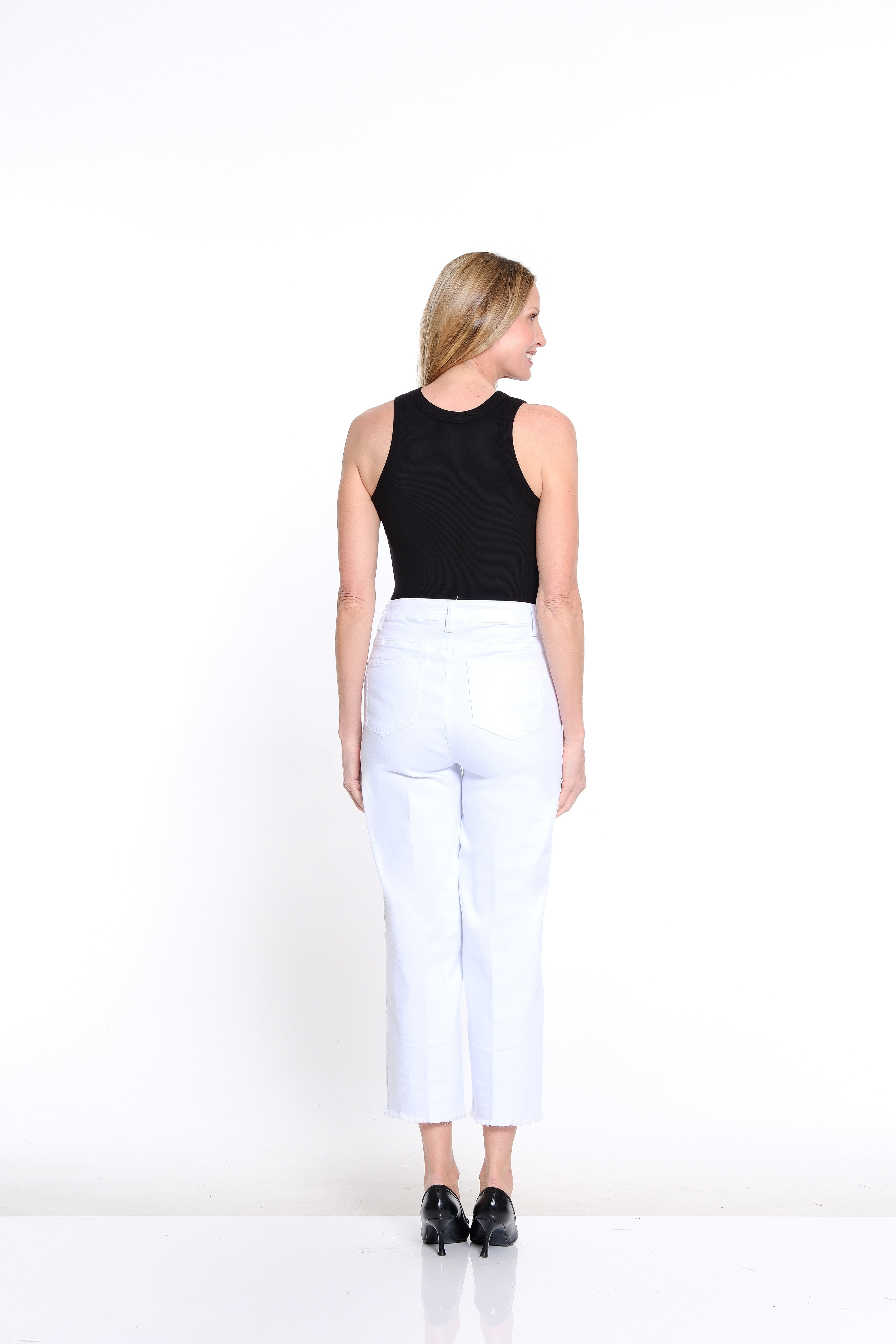 Fringe-Seamed Denim Crop Jean - White