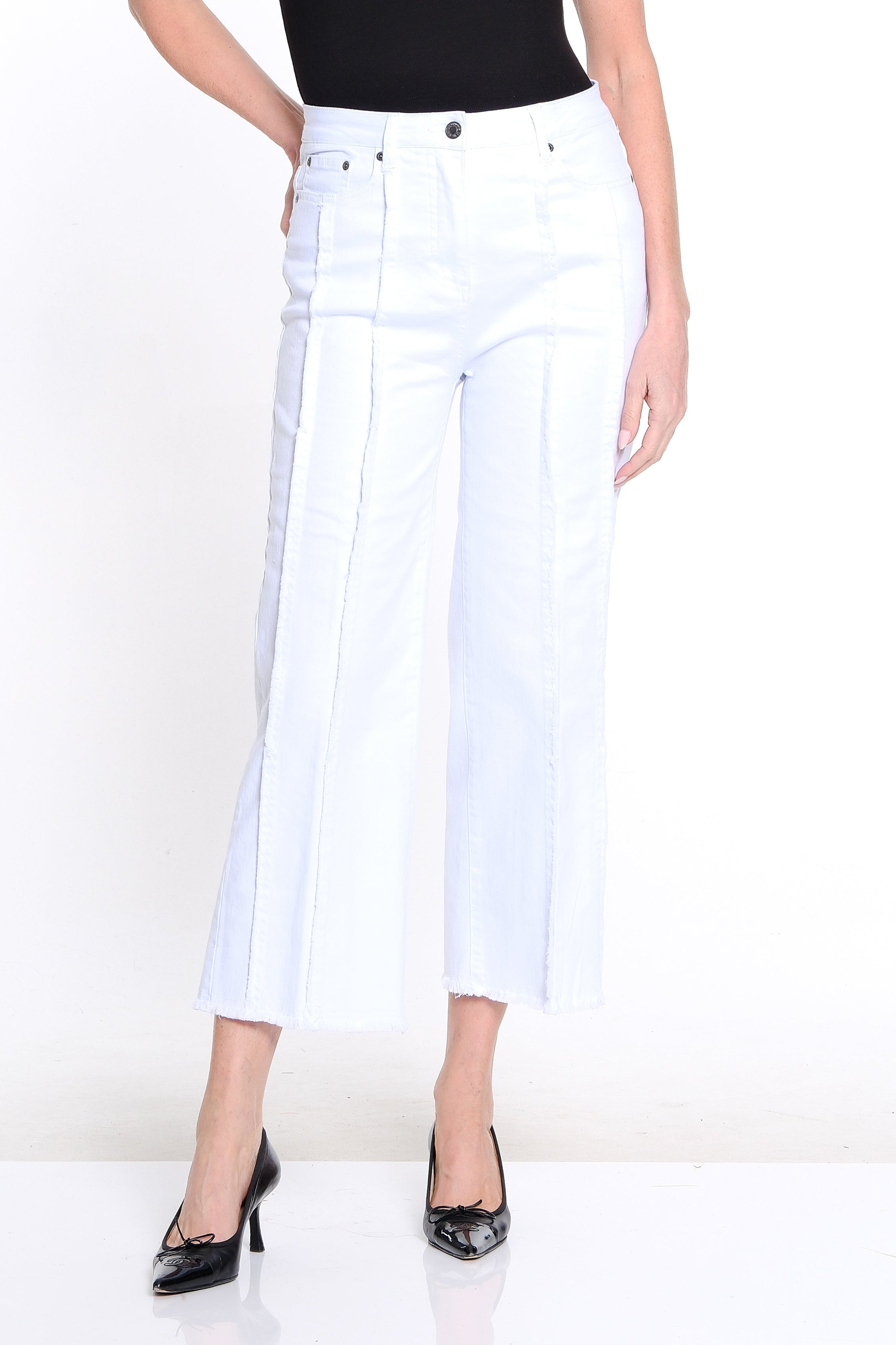 Fringe-Seamed Denim Crop Jean - White