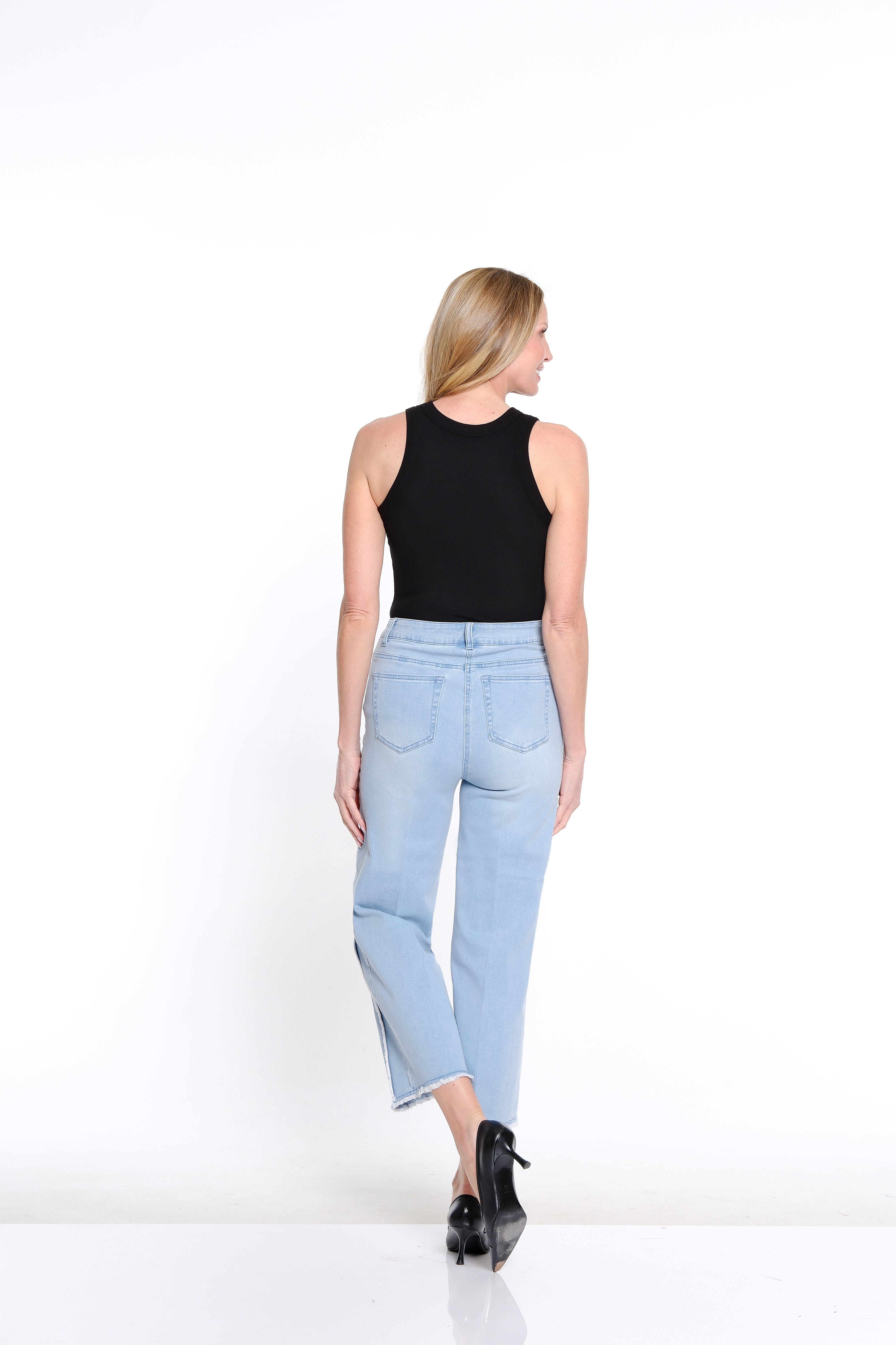 Fringe-Seamed Denim Crop Jean - Petite - Light Indigo