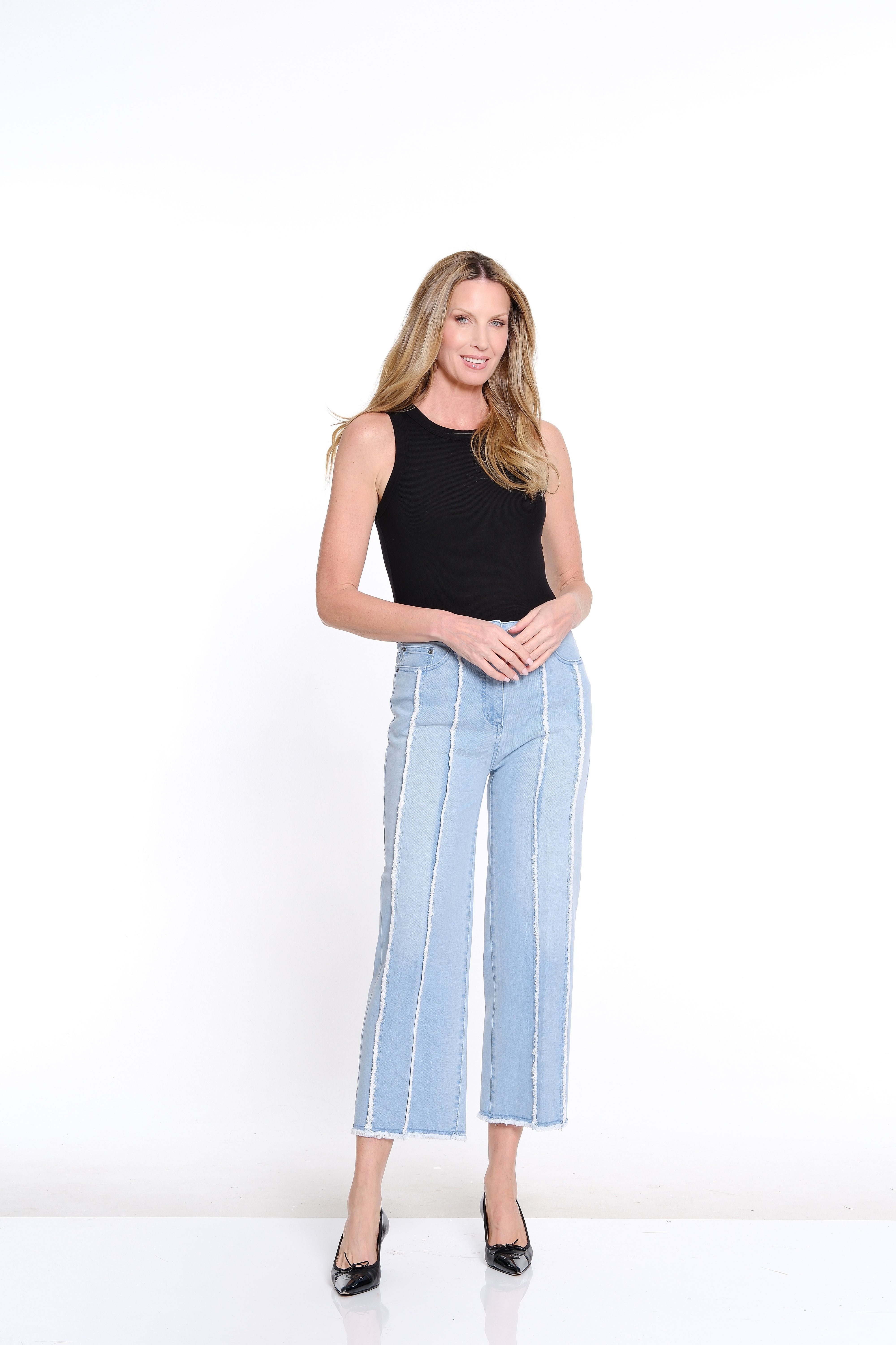 Fringe-Seamed Denim Crop Jean - Petite - Light Indigo