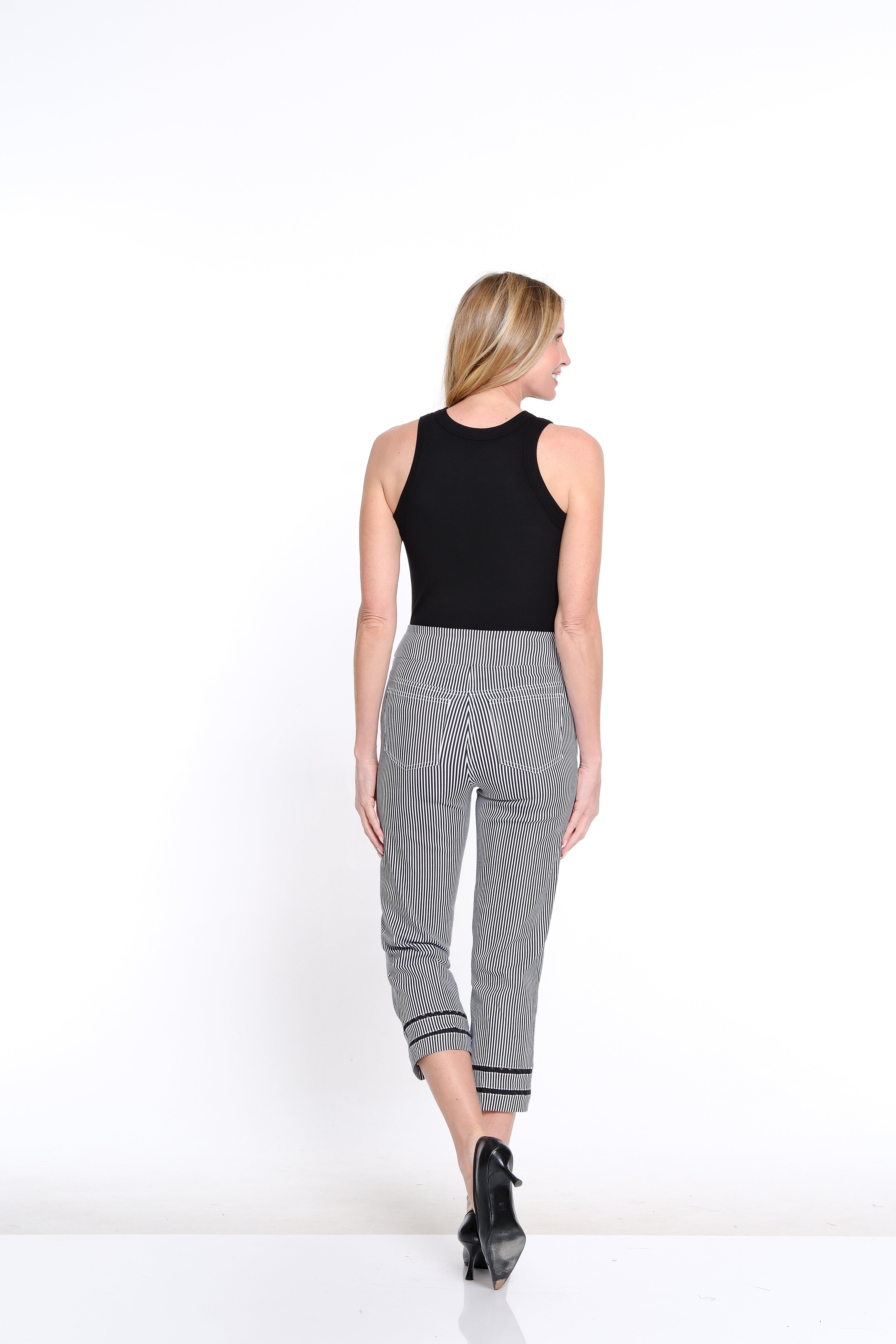 Stripe Pull-On Woven Crop Pant - Black