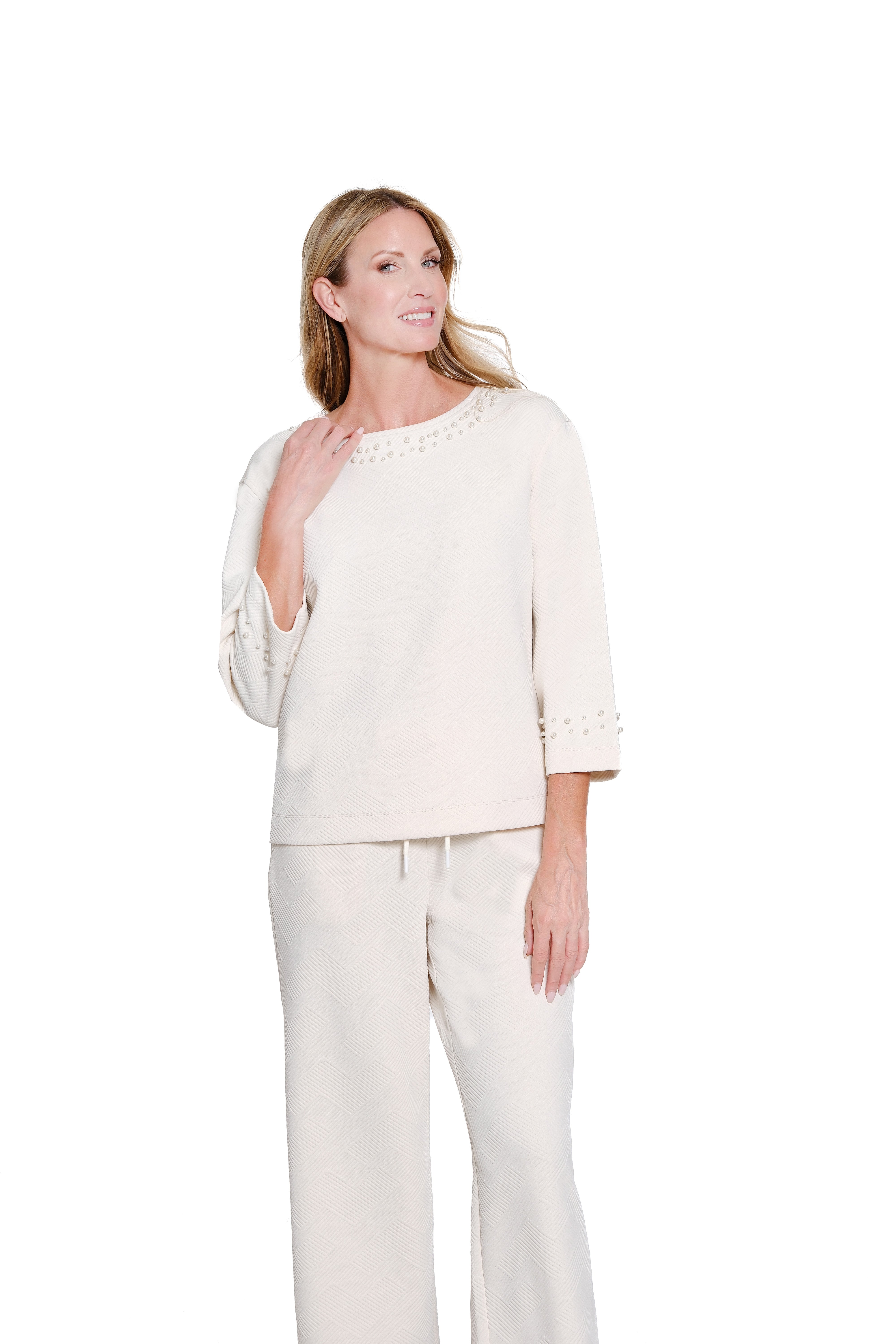 Pearl-Embellished Jacquard Knit Top - Soft White