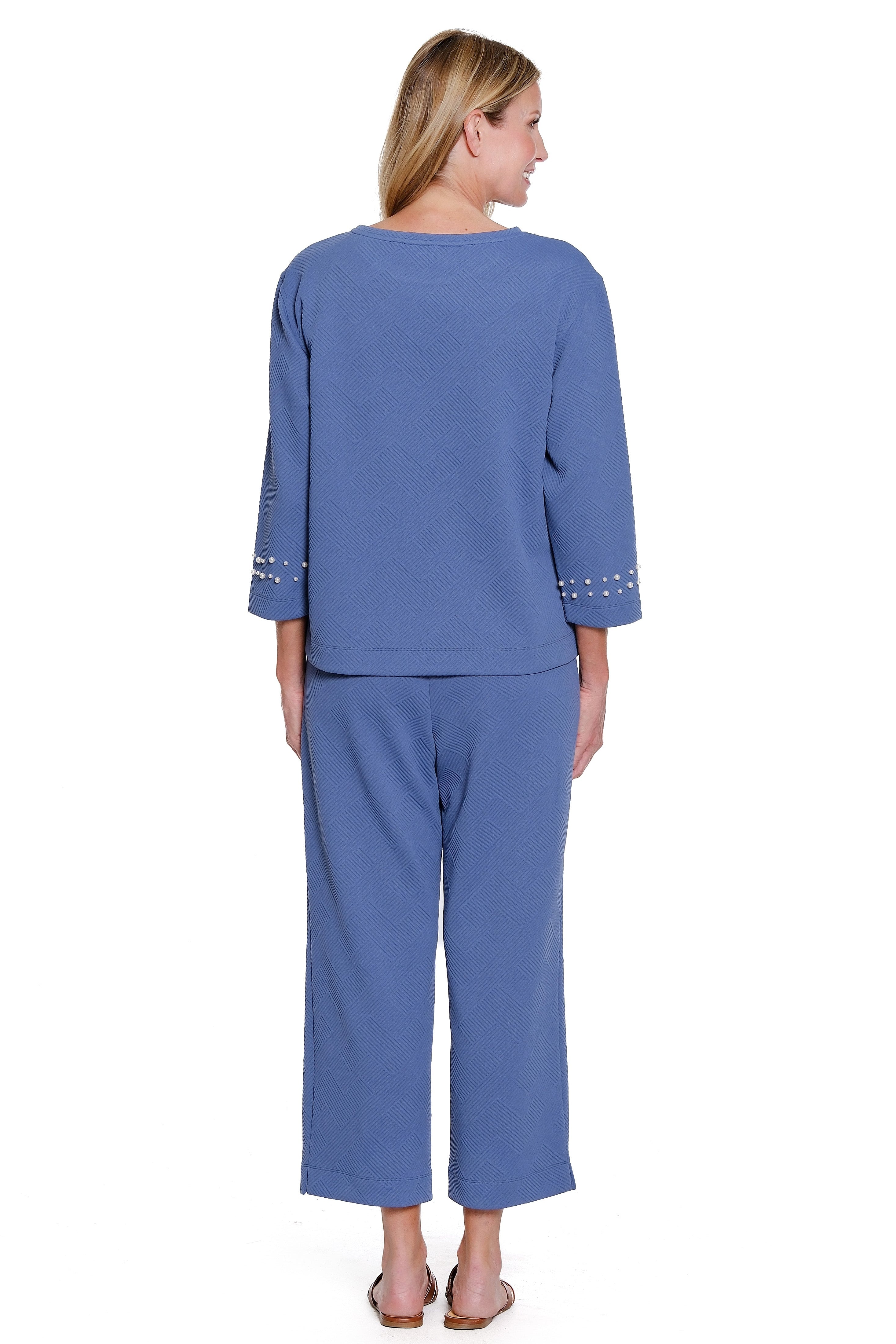 Pearl-Embellished Jacquard Knit Set - Chambray Blue