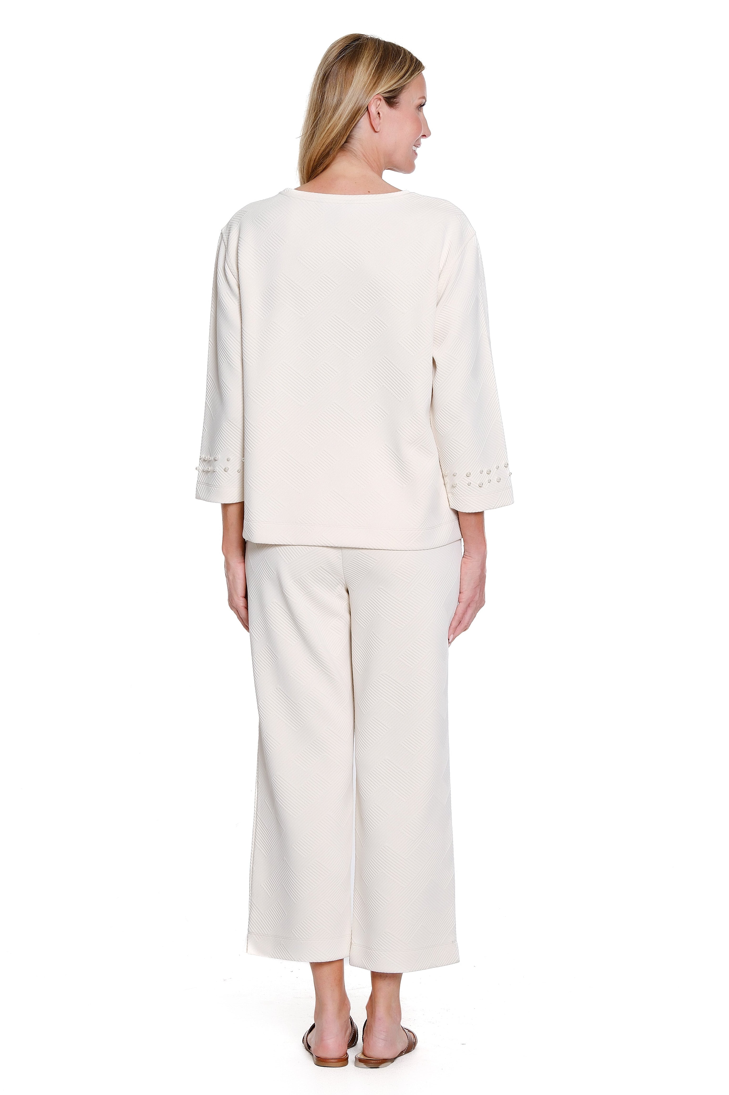 Pearl-Embellished Jacquard Knit Set - Soft White