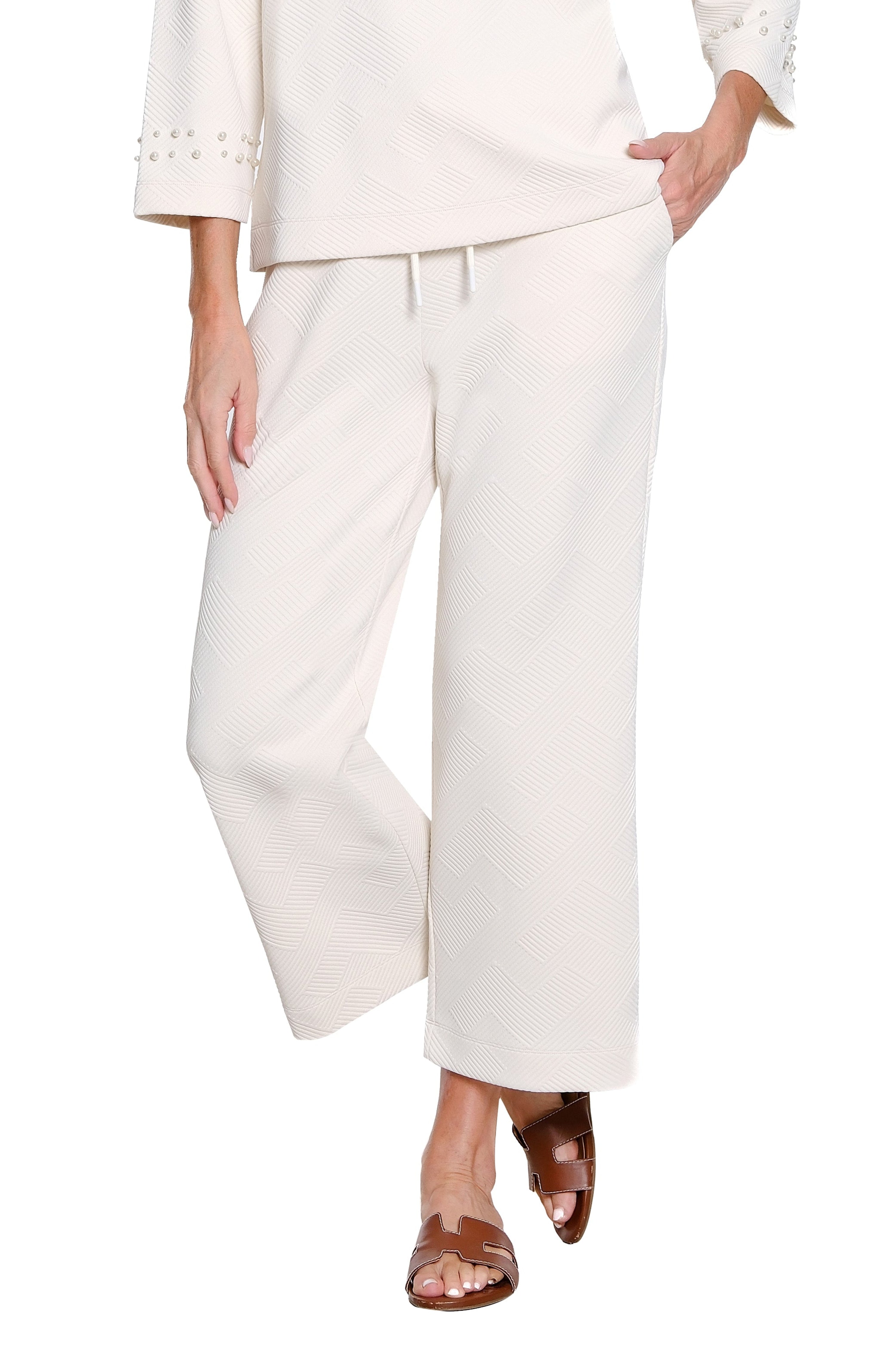 Jacquard Knit Crop Pant - Soft White