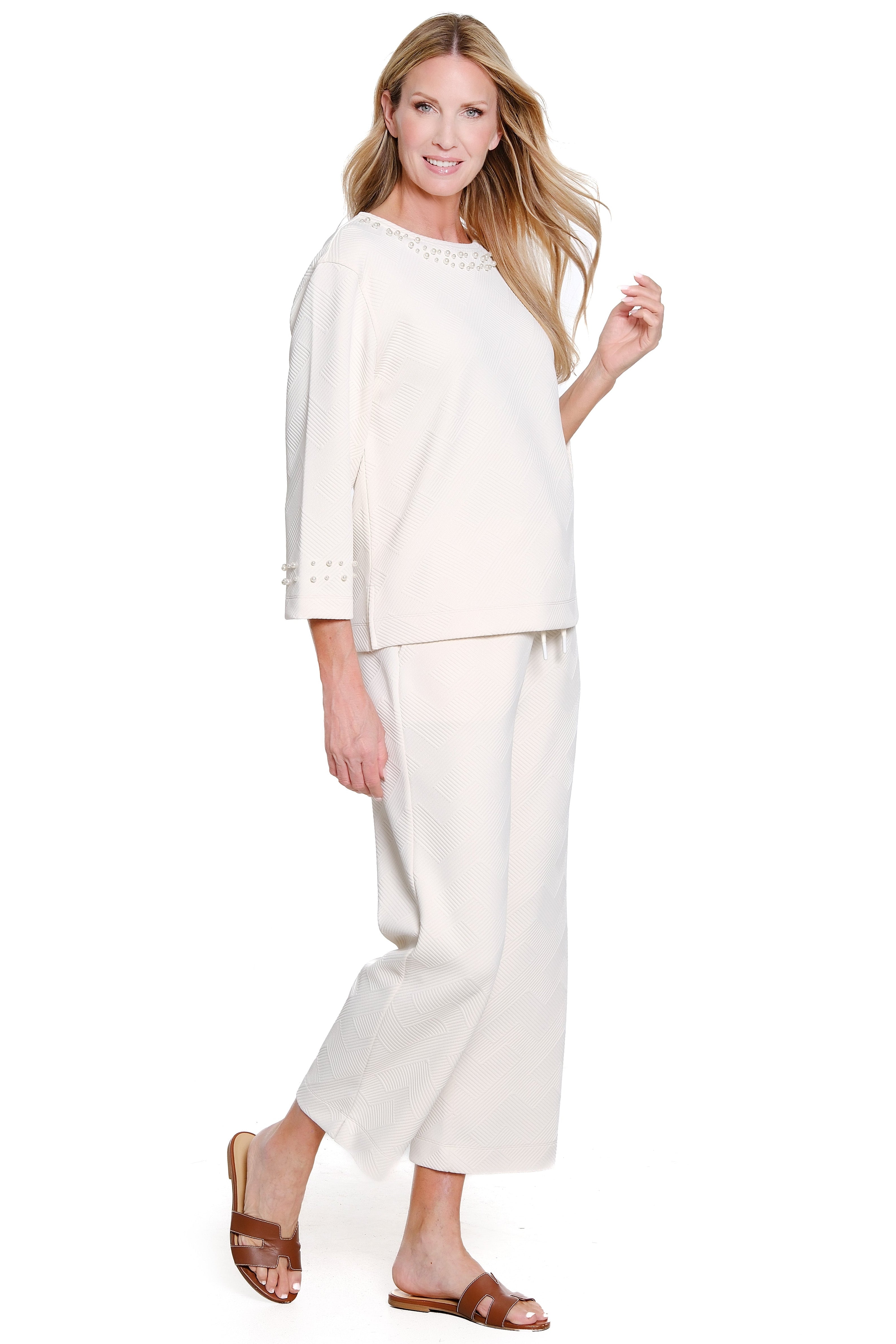 Pearl-Embellished Jacquard Knit Set - Soft White