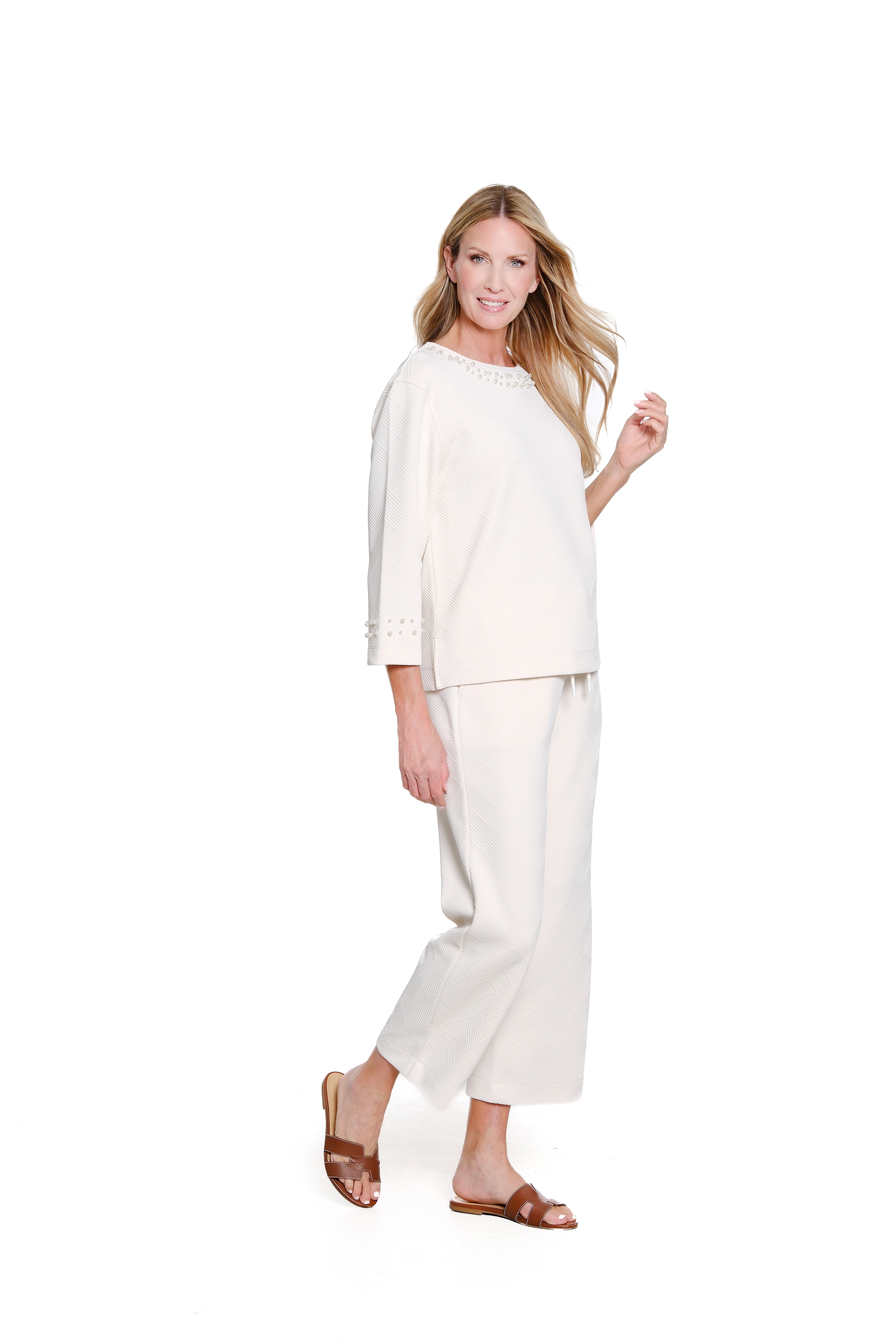 Jacquard Knit Crop Pant - Soft White