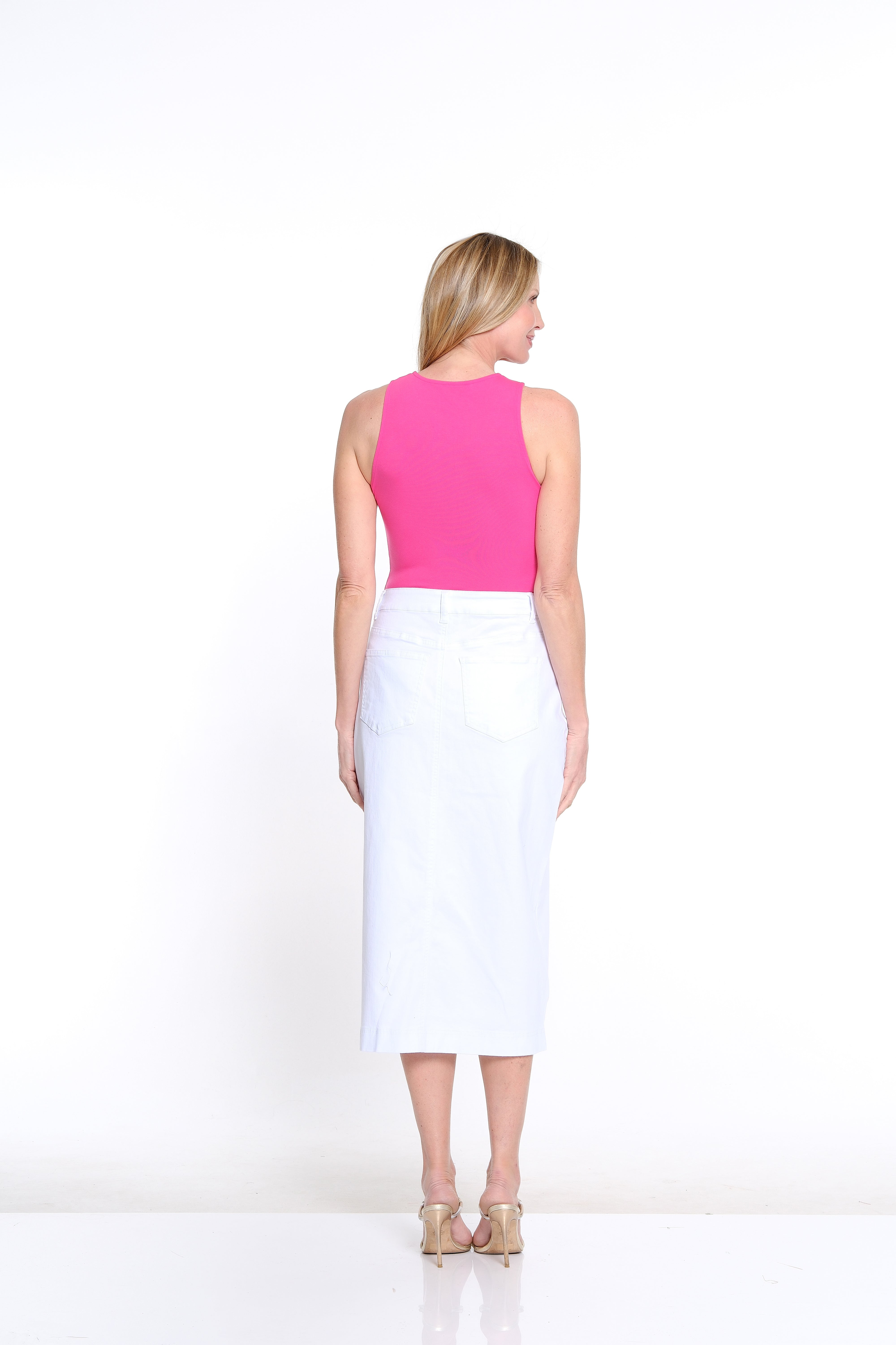 White Zip & Button Front 4-PKT Straight Long Skirt - Missy