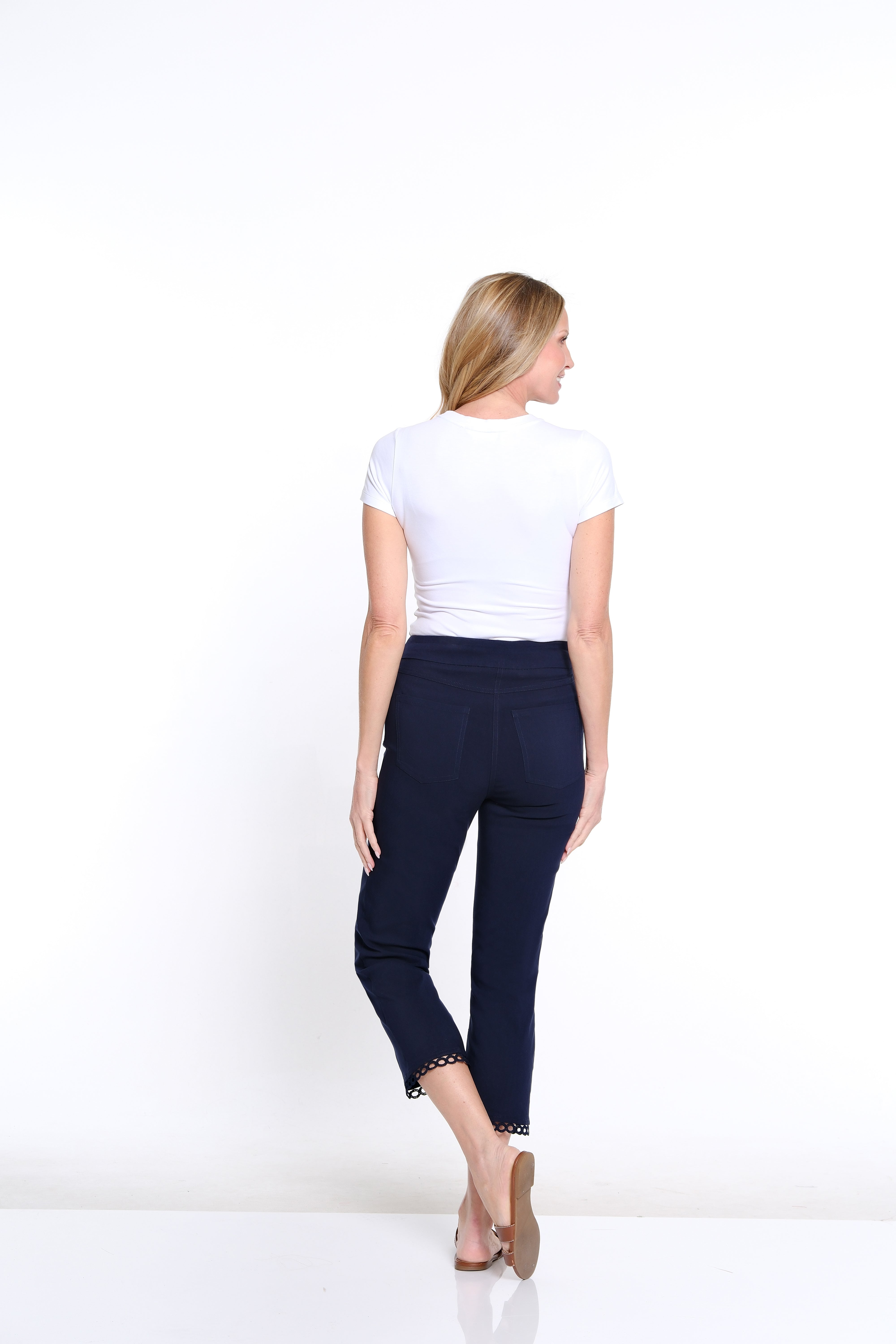 Solid Twill Crop Pant with Lace Hem - Petite - Midnight