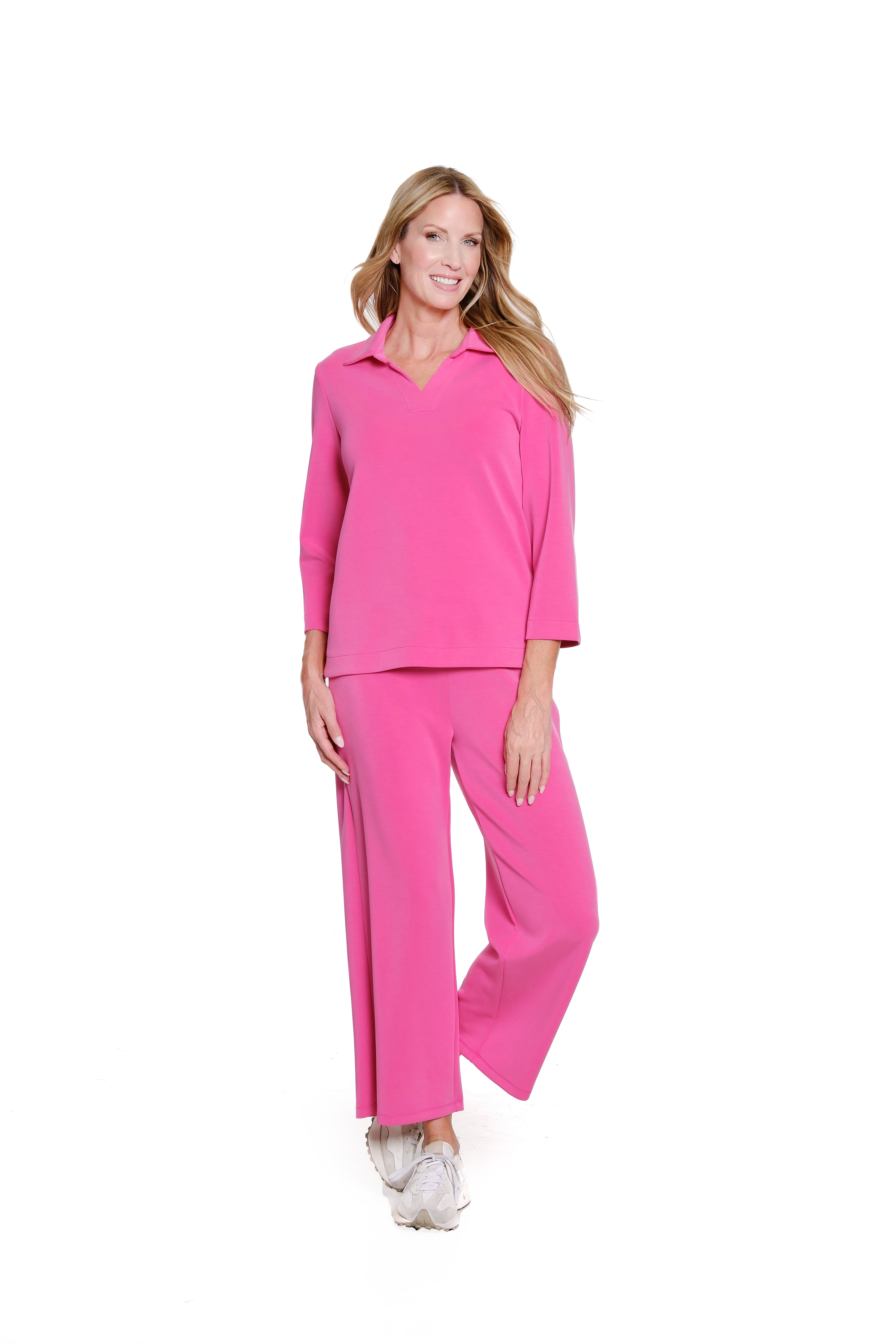 Wide Leg Knit Crop Pant - Petite - Candy Pink