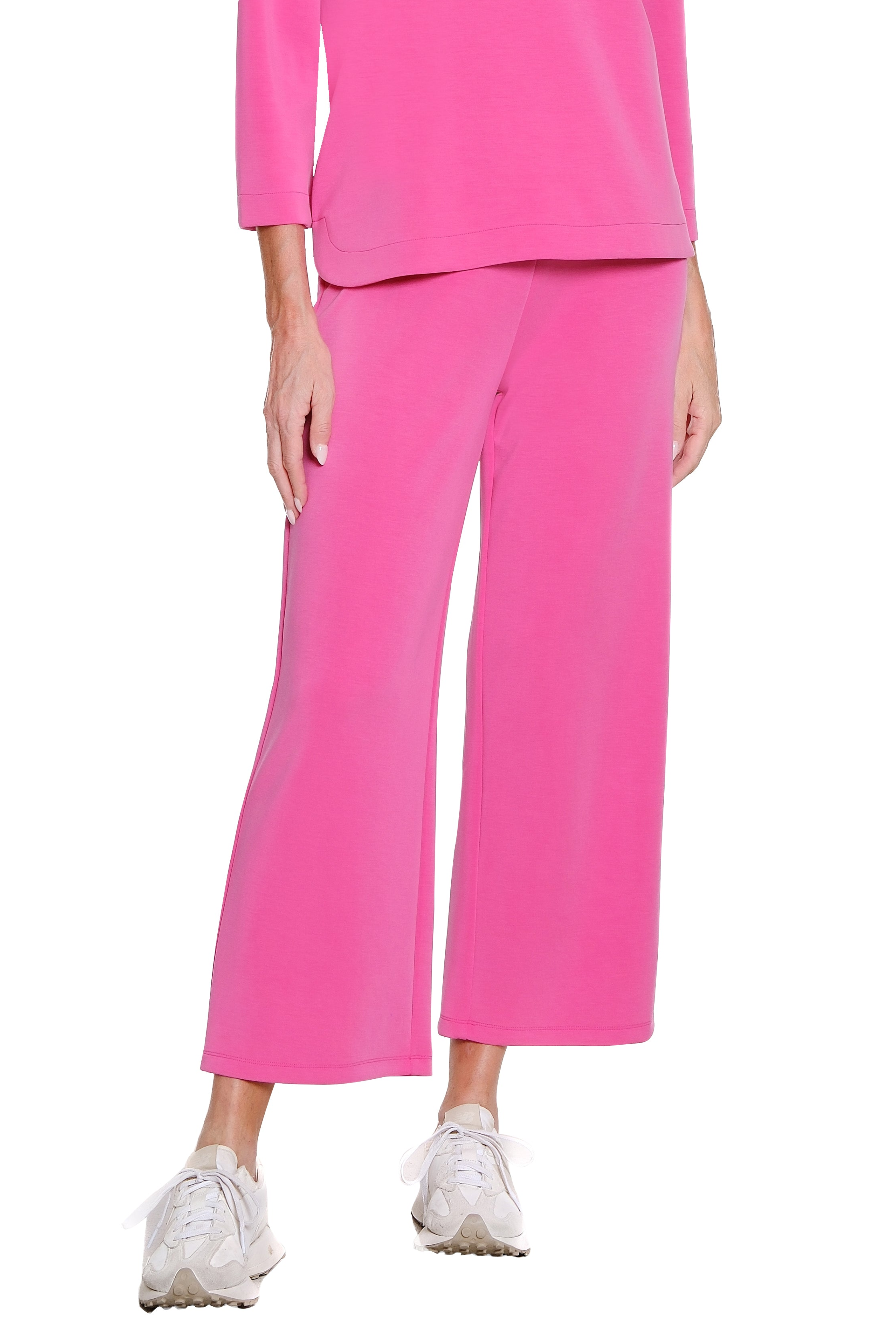Wide Leg Knit Crop Pant - Petite - Candy Pink