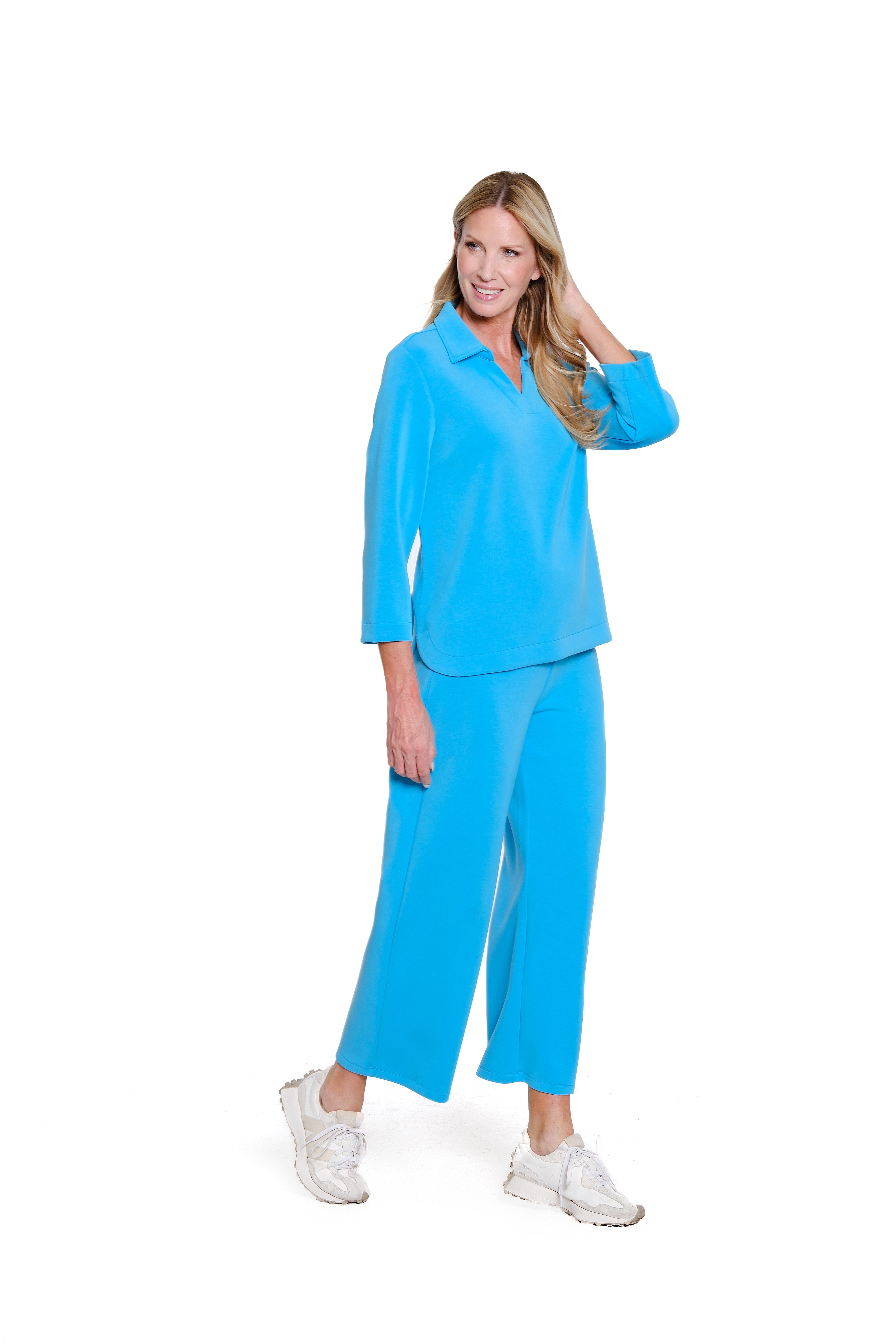 Wide Leg Knit Crop Pant - Vivid Turquoise