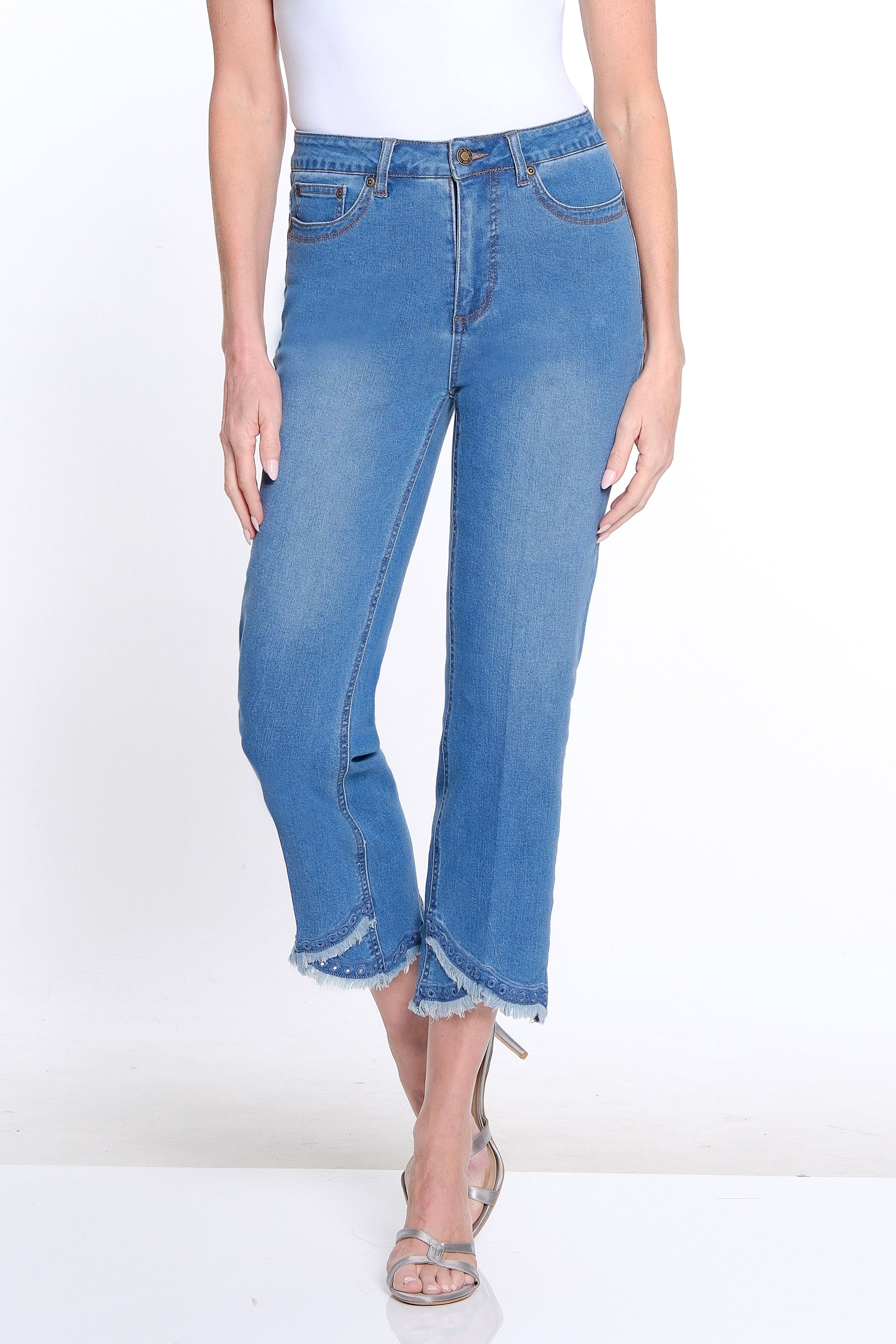 Tulip Hem Denim Crop Jean - Medium Indigo