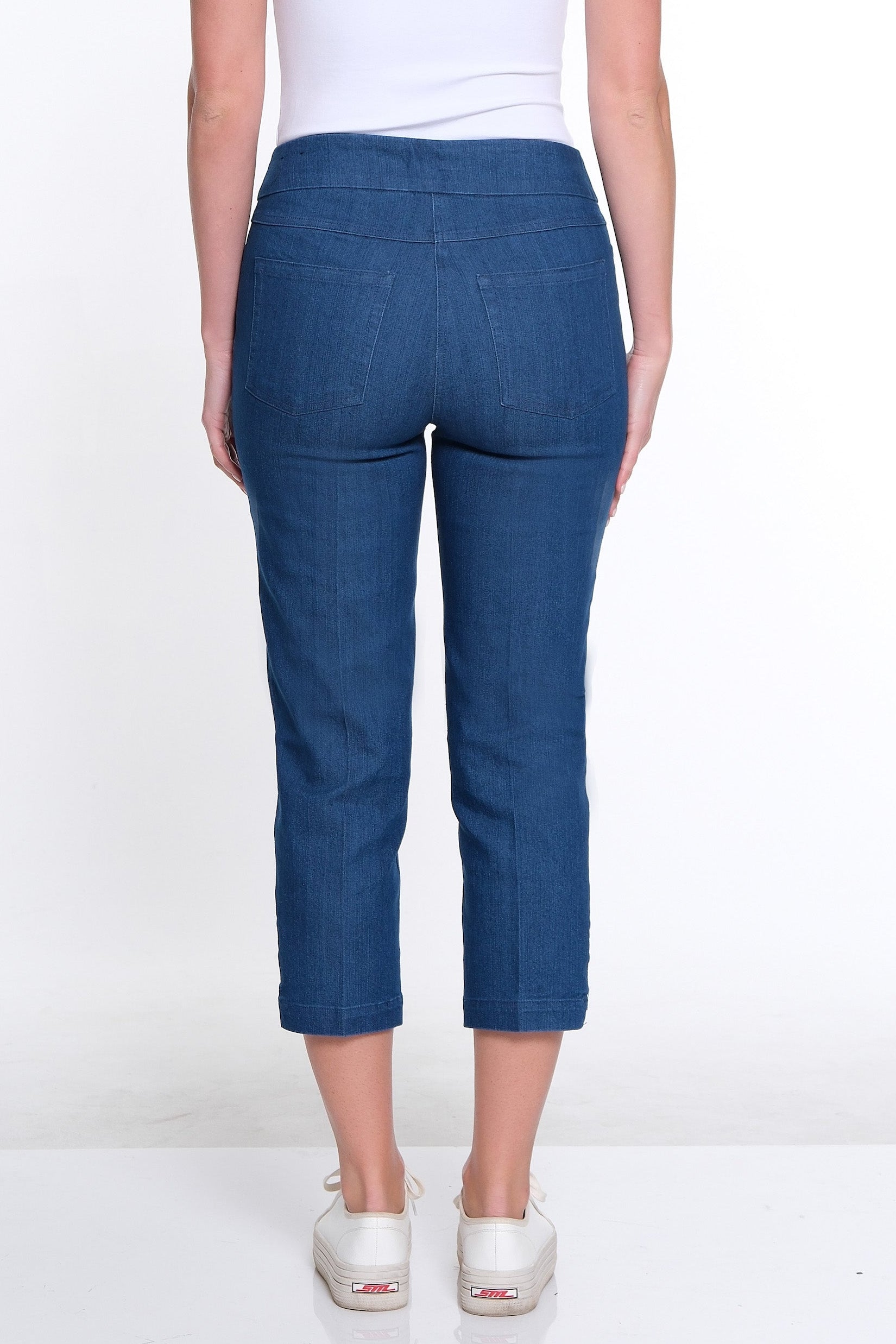 Petite 3-Strap Hem Crop Jeans - Denim