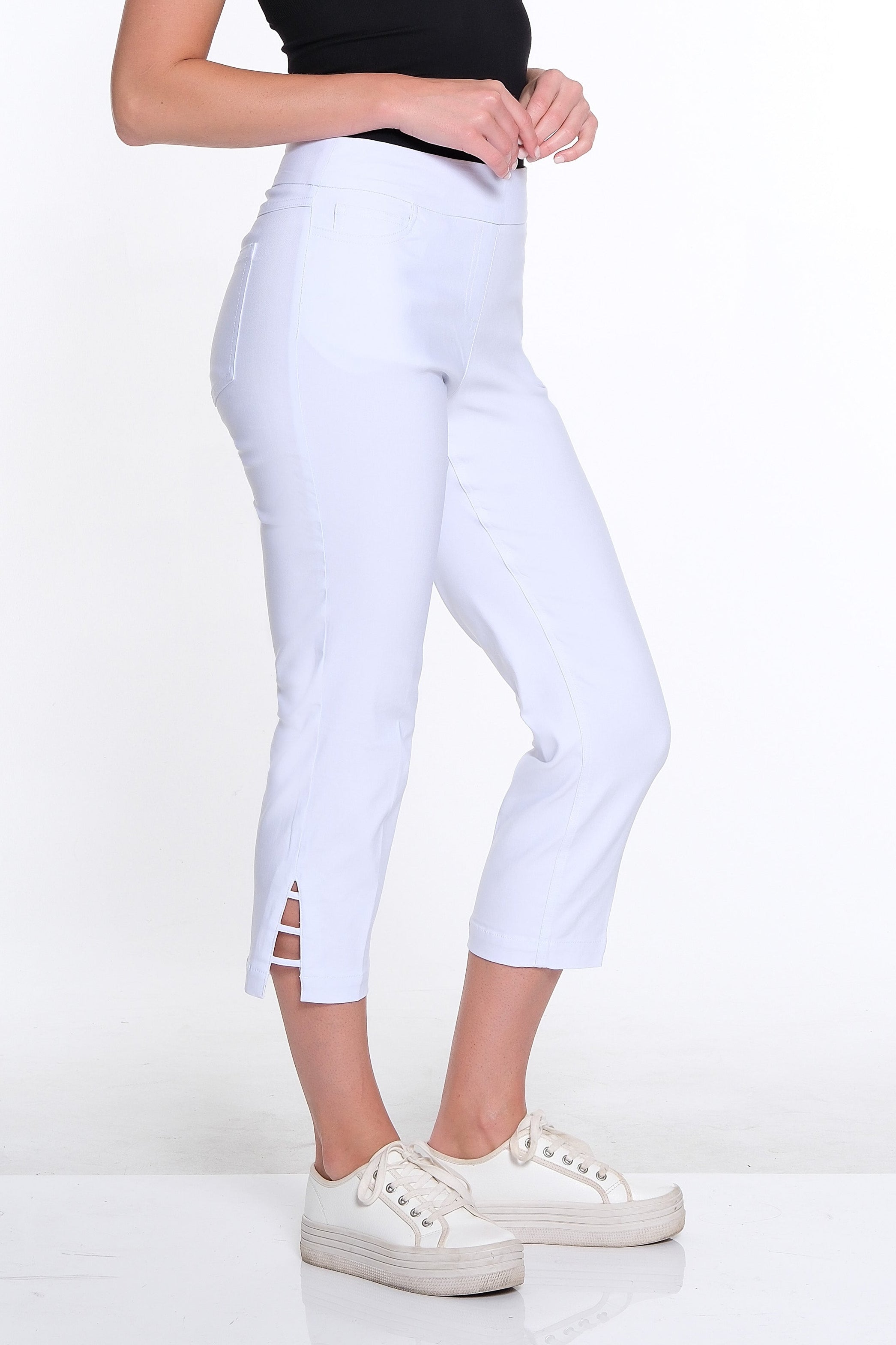Petite 3-Strap Hem Crop Pant - White