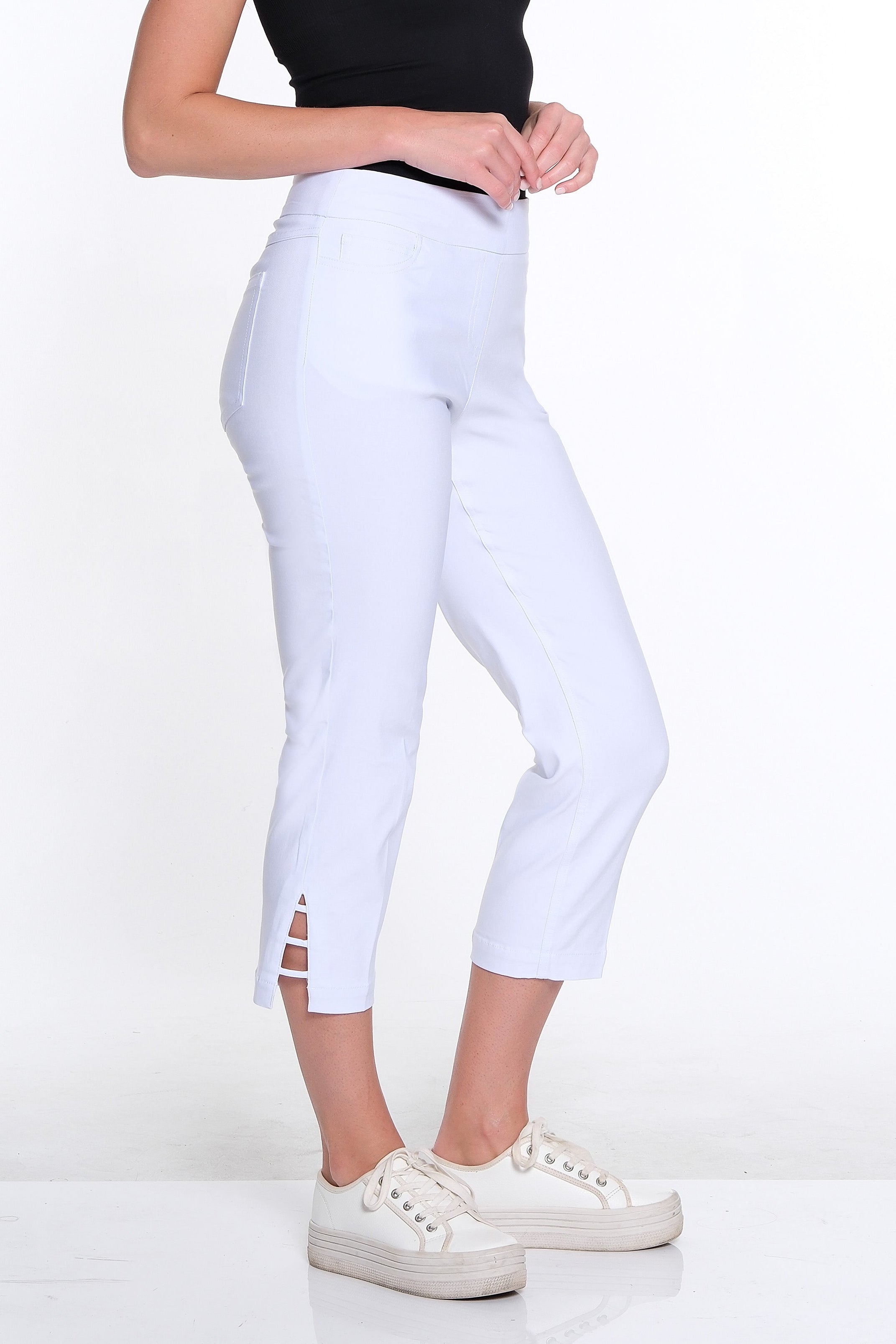 Plus Size 3-Strap Hem Crop Pant - White