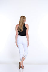 Embroidered Fringe Hem Crop Jean - White
