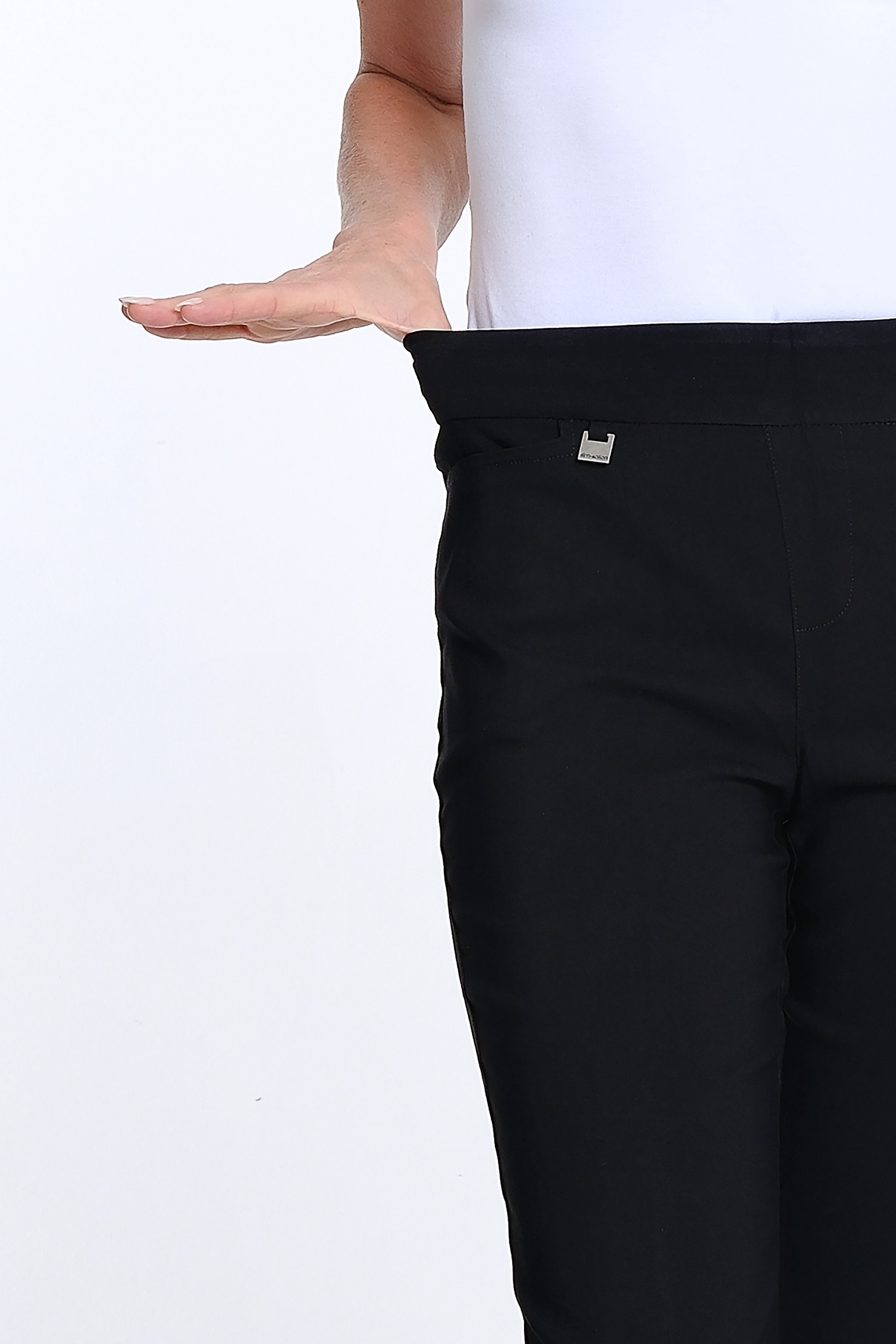 Plus Size Ankle Pant with Geometric Cutout Hem - Black