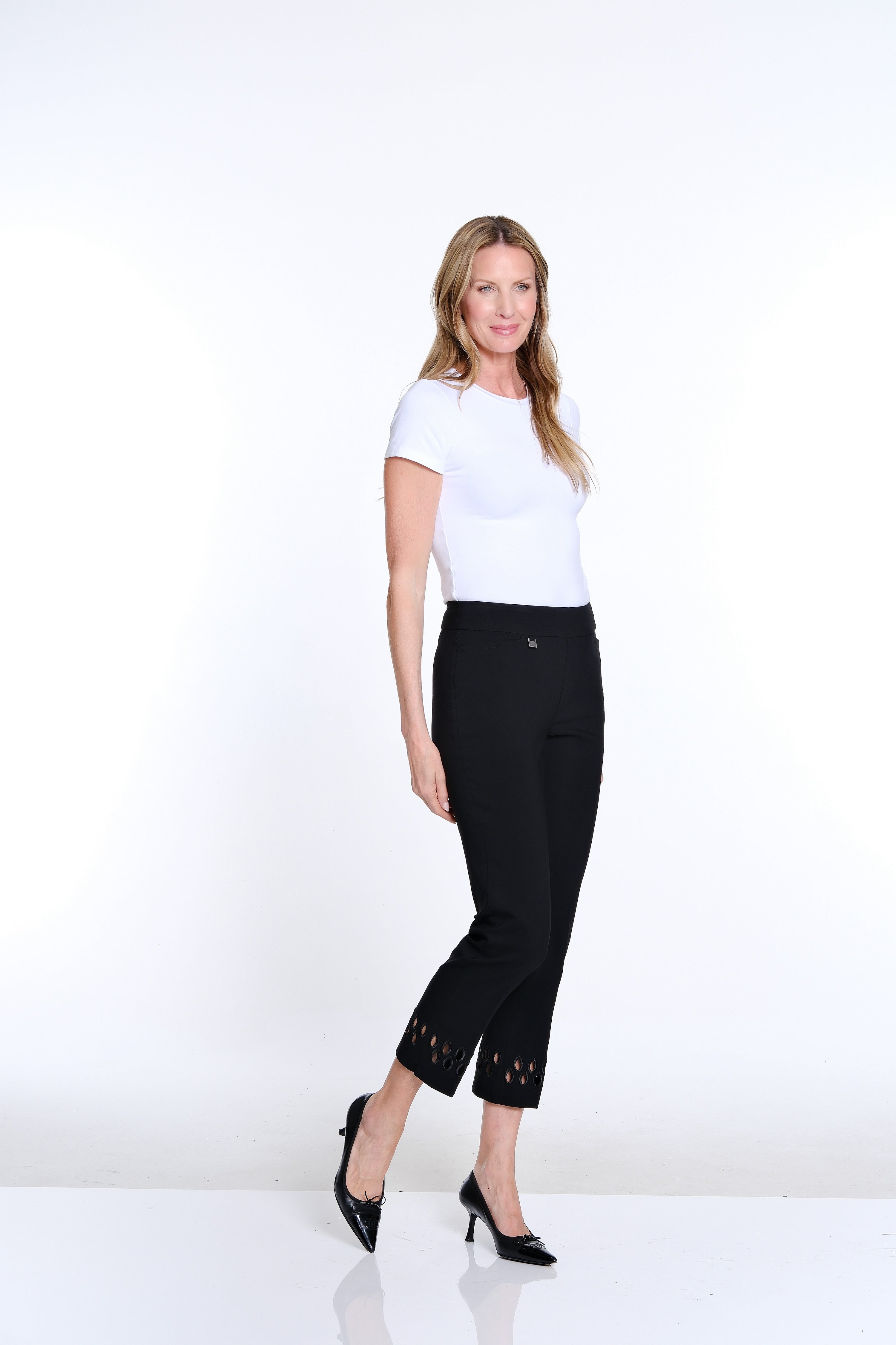 Plus Size Ankle Pant with Geometric Cutout Hem - Black
