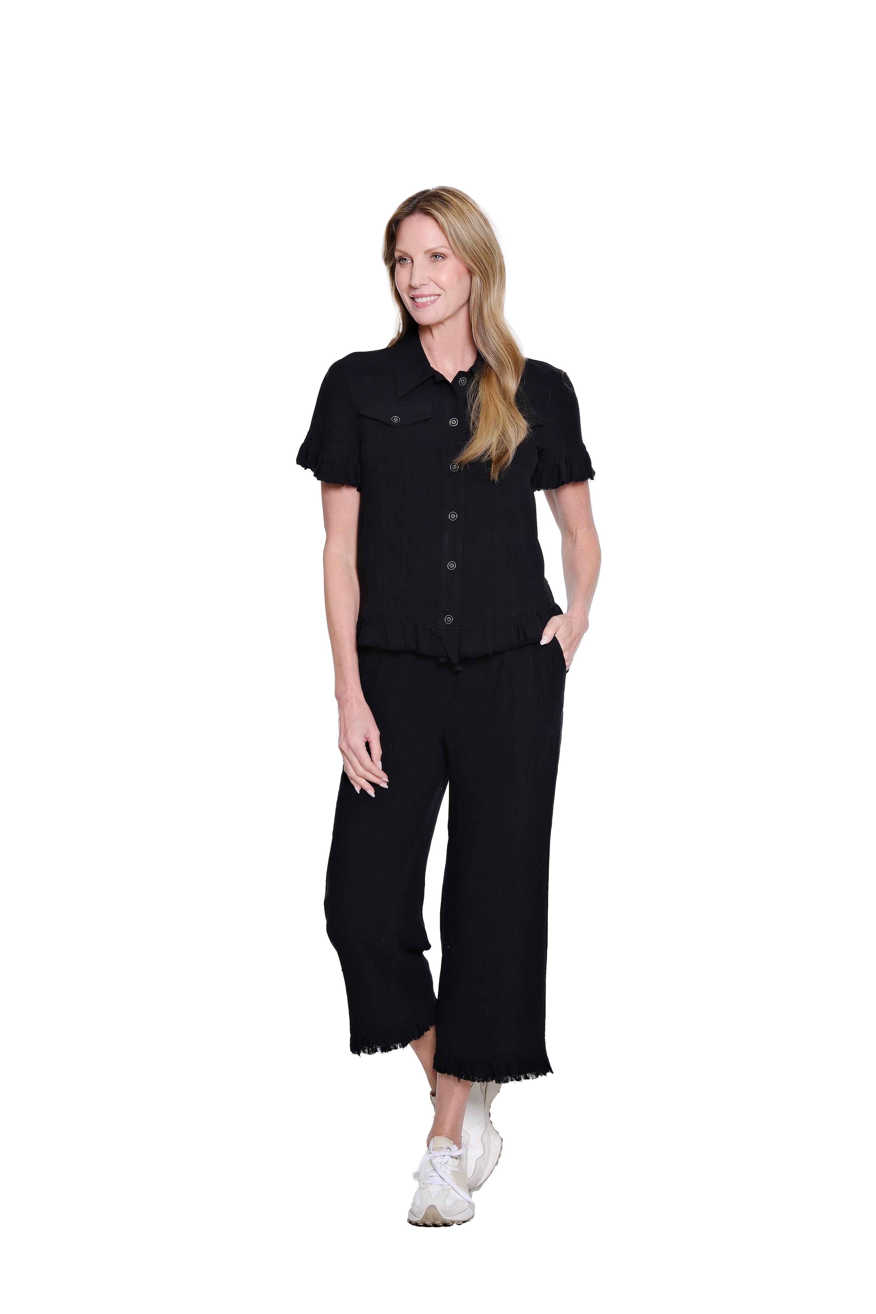 Ruffle Hem Jean Jacket - Black